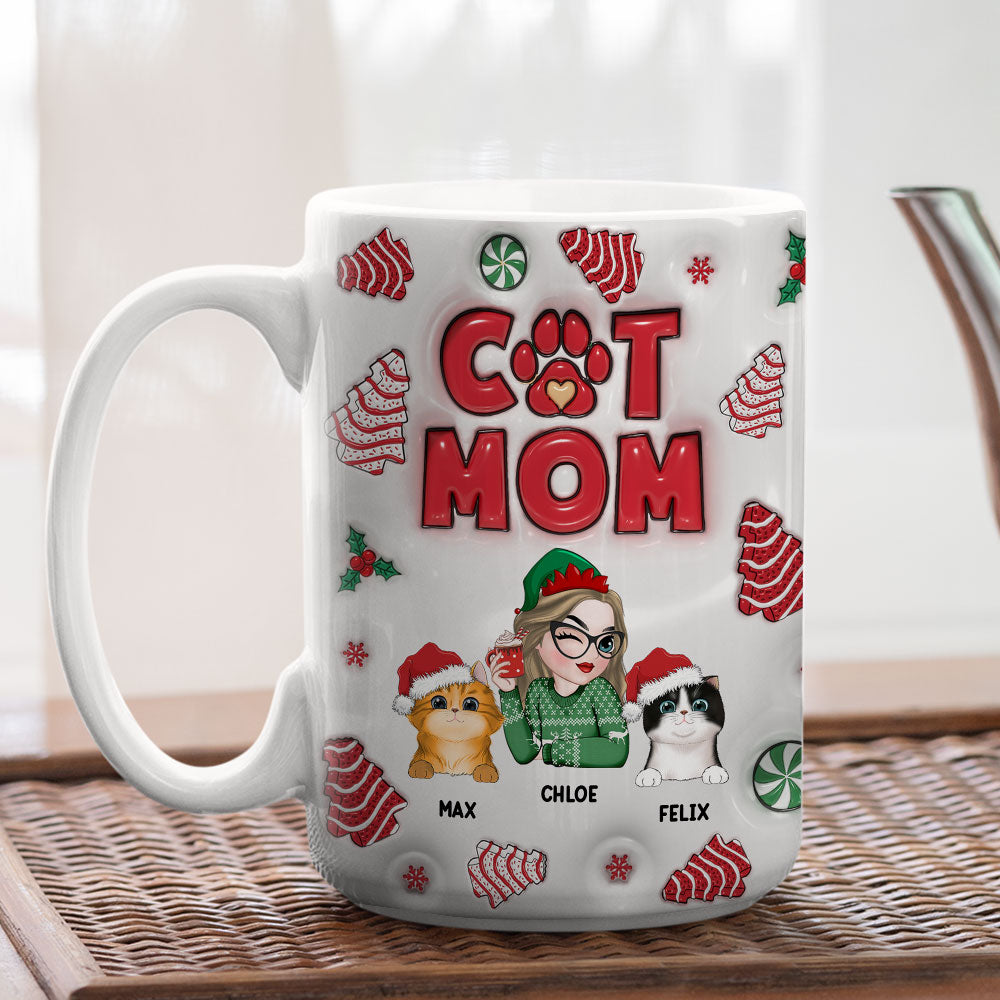 Customizable 3D Inflated Effect Cat Mom Tree Cake Personalized Mug - 11oz & 15oz