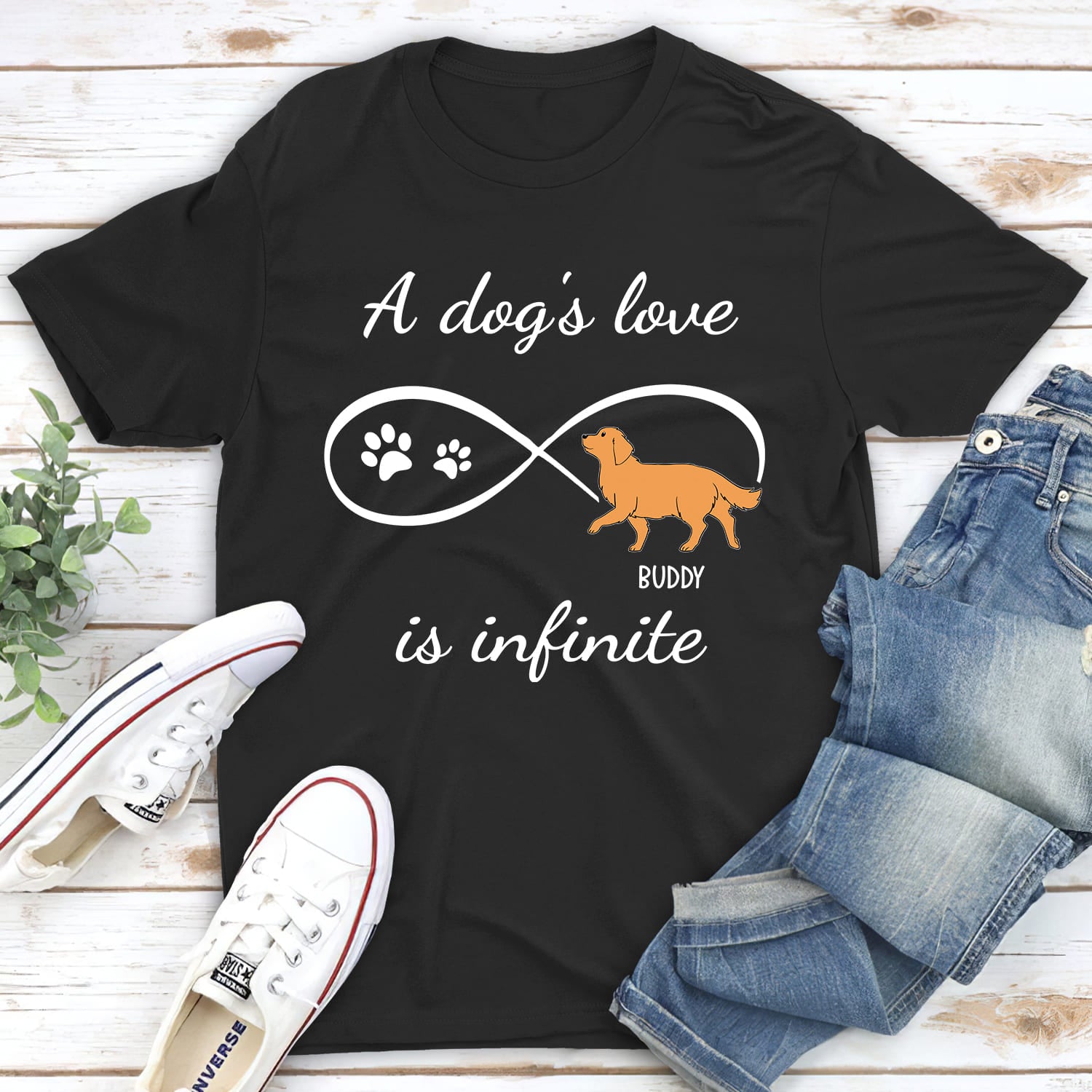 Dog's Infinite Love - Personalized Custom Unisex 5.3 oz Heavy Cotton T-shirt