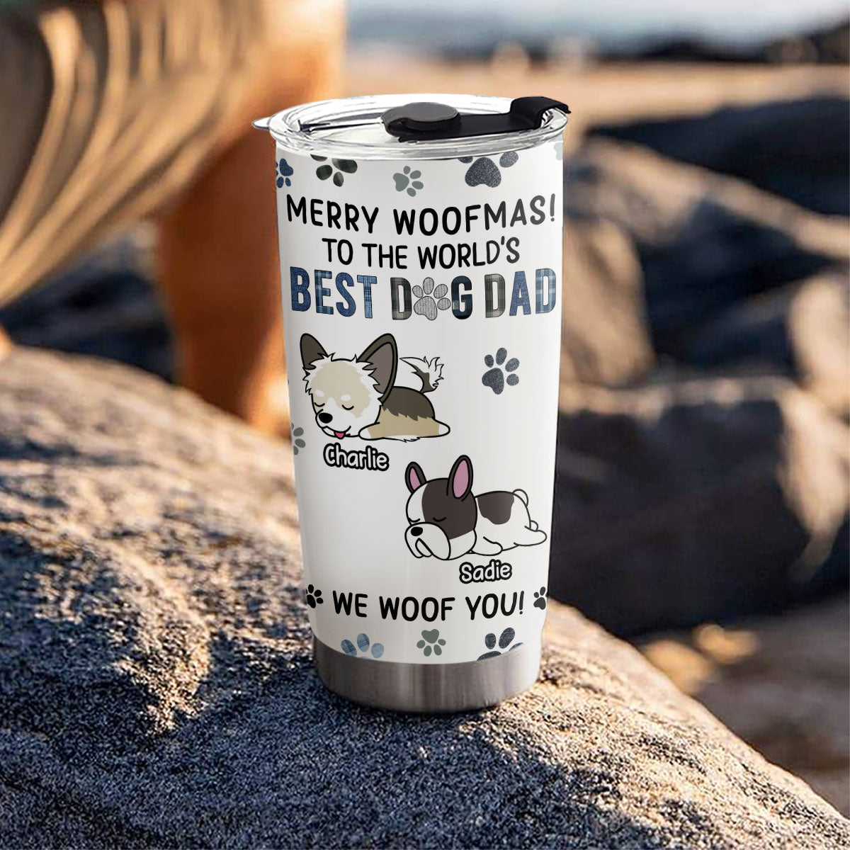 Merry Woofmas Dog Dad - Unique Personalized Custom 20oz Stainless Steel Tumbler