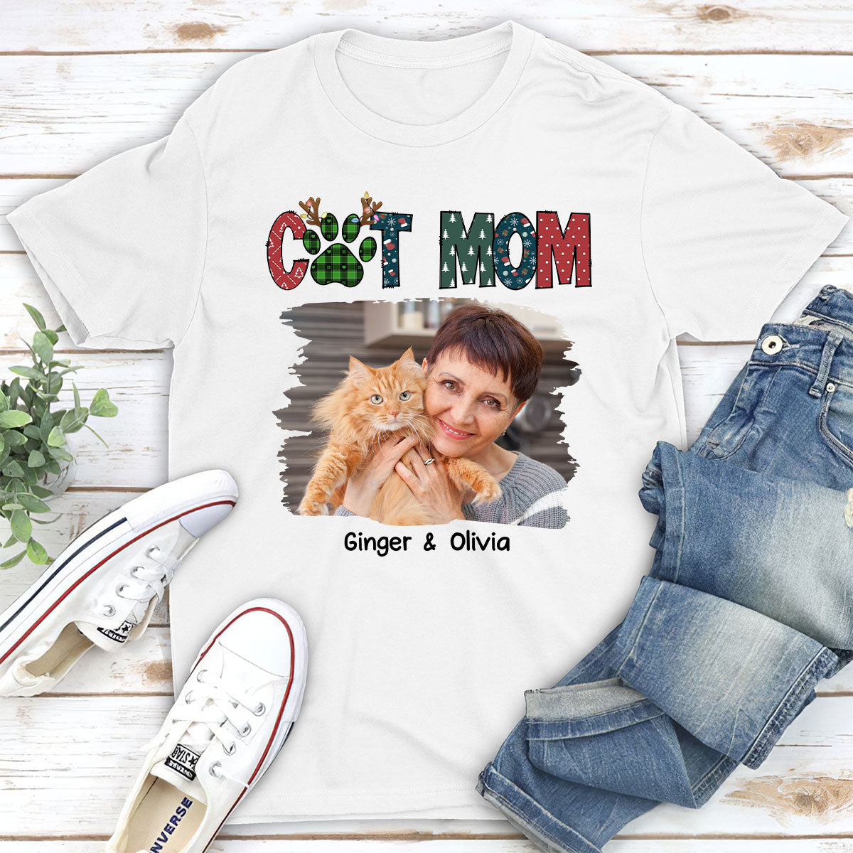 My Adorable Cat Mom Photo - Personalized Custom Unisex 5.3 oz T-shirt