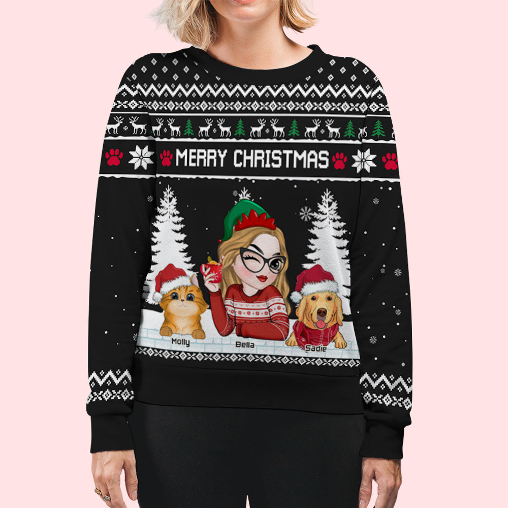 Personalized Custom All-Over-Print Merry Christmas Sweatshirt for Mom and Dad