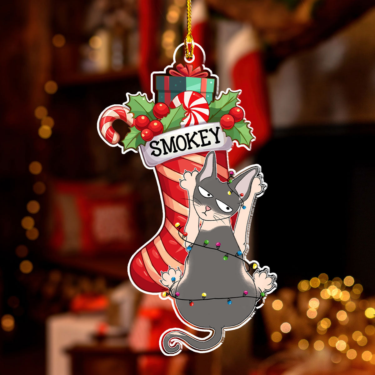Personalized Custom Acrylic Cat Scratching Christmas Ornament