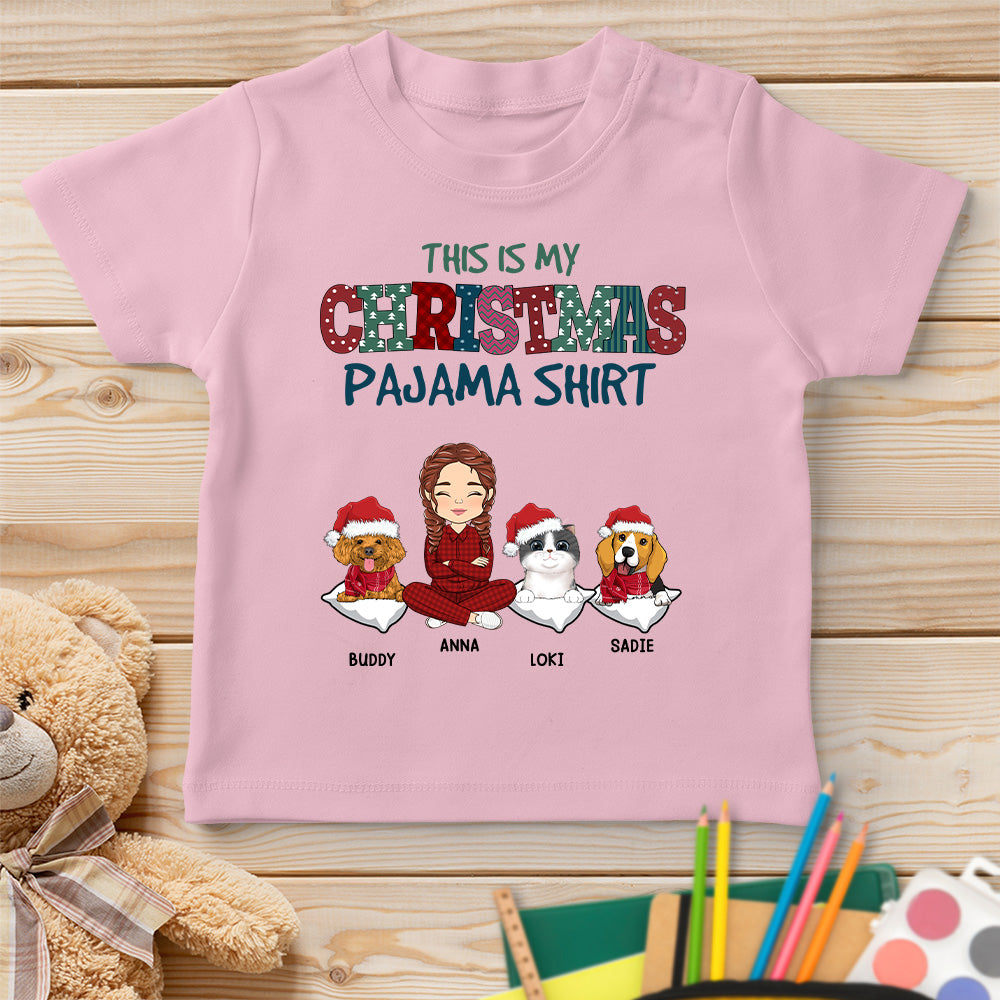 Personalized Custom Christmas Pajama-style Youth T-shirt for Pet Lovers