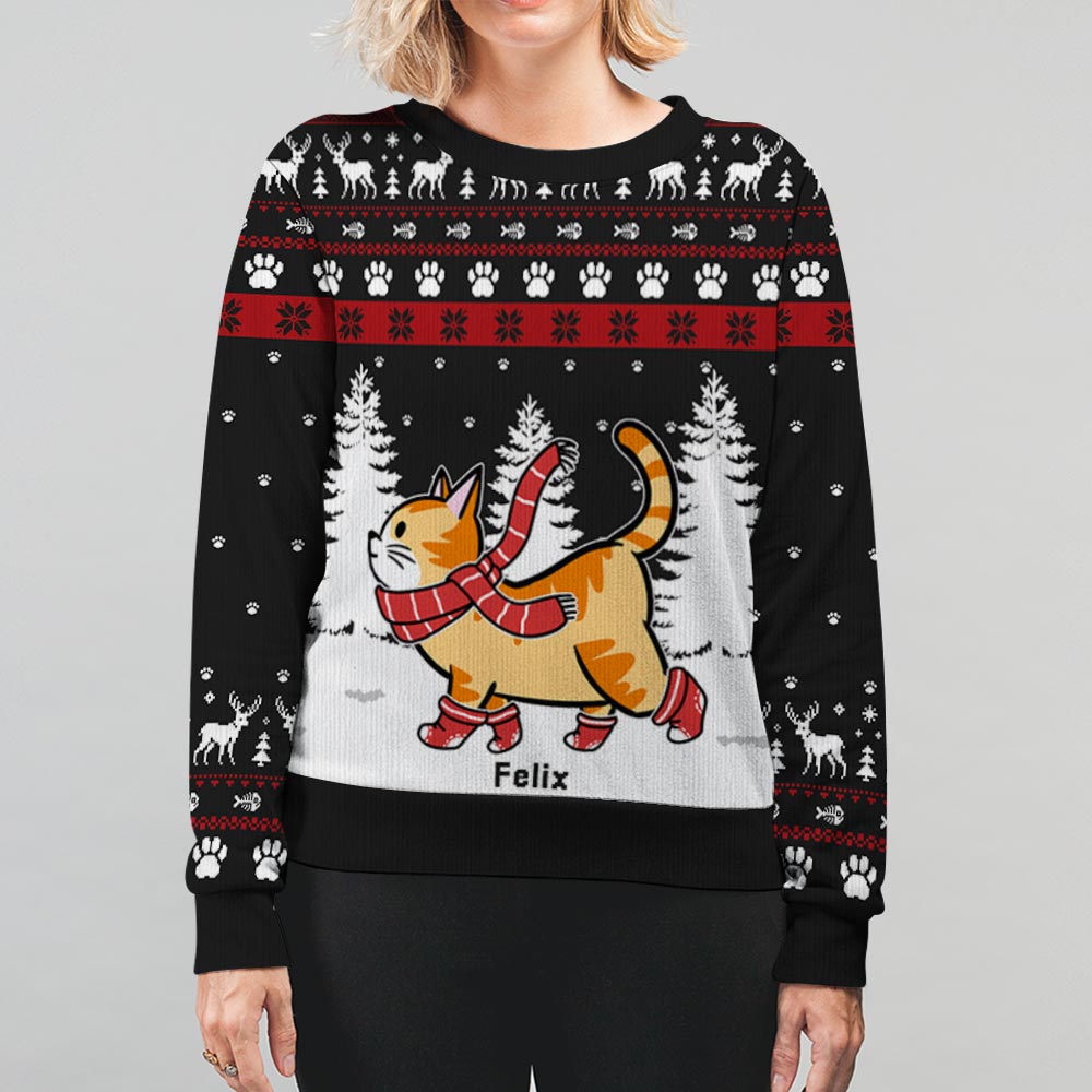 Unique Personalized Custom All-Over-Print Christmas Cat Walking Sweatshirt - Perfect Gift for Pet Lovers