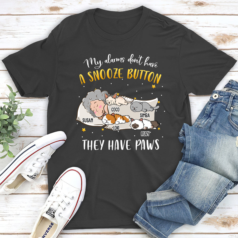 My Alarm Has Paws - Personalized Custom Unisex 5.3 oz T-shirt for Pet Lovers
