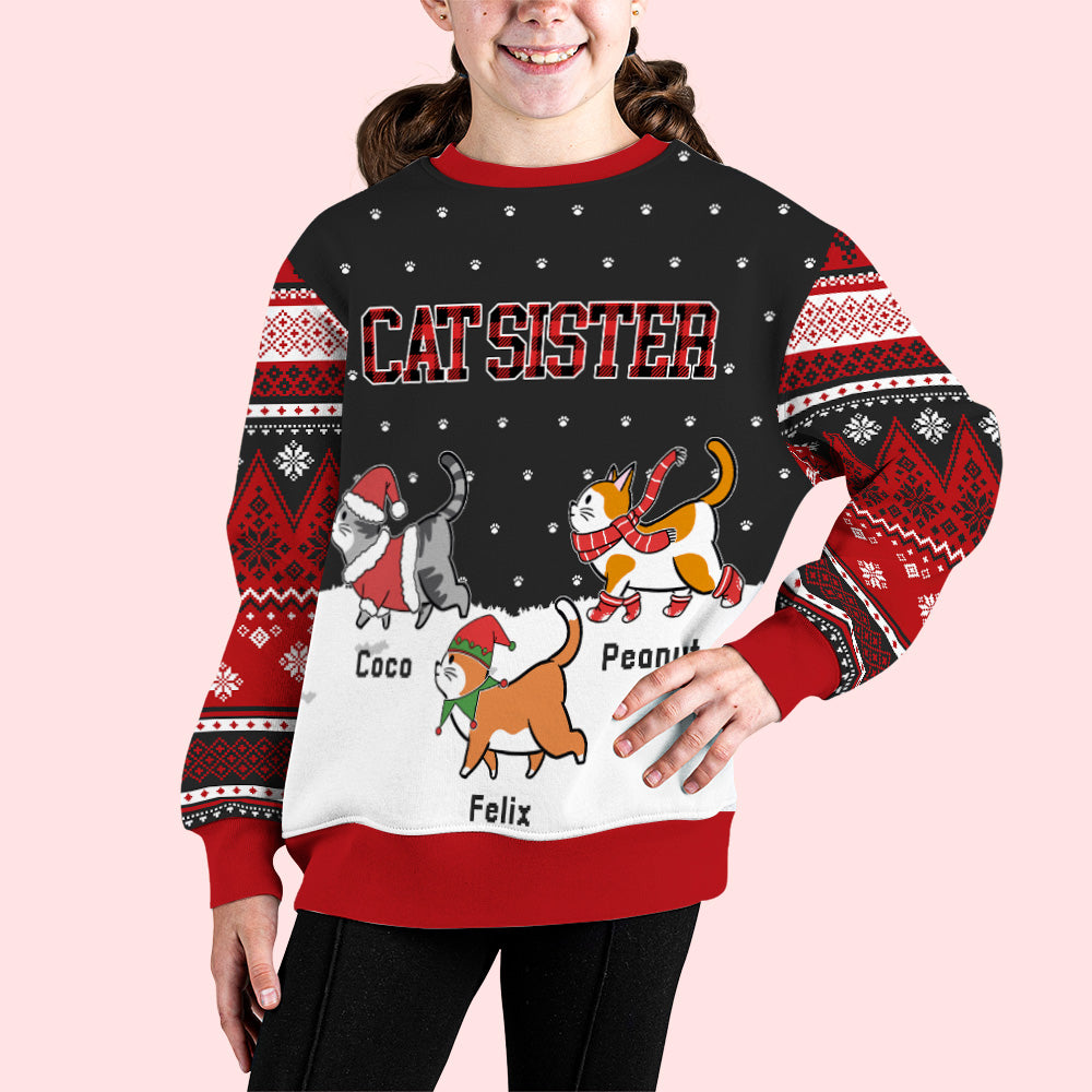 Adorable Cat Brother and Sister Pattern - Personalized Custom All-Over-Print Unisex Kids Sweatshirt
