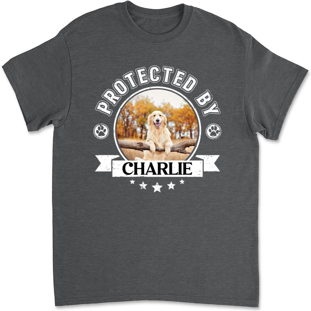 Protected By Human Custom Personalized Unisex Dog Photo T-Shirt - 5.3 oz