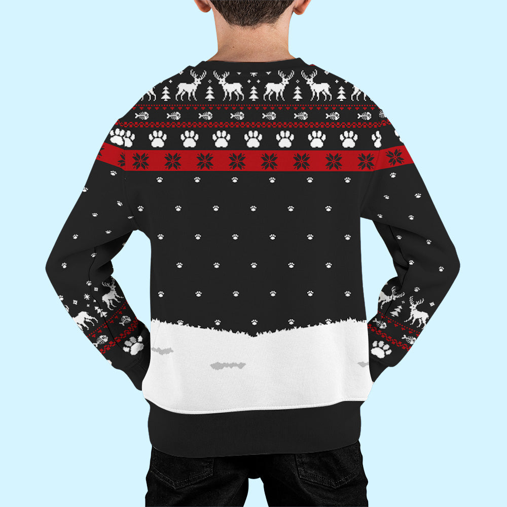Christmas Cat Walking - Customizable Personalized All-Over-Print Kids' Sweatshirt for a Trendy Holiday Look