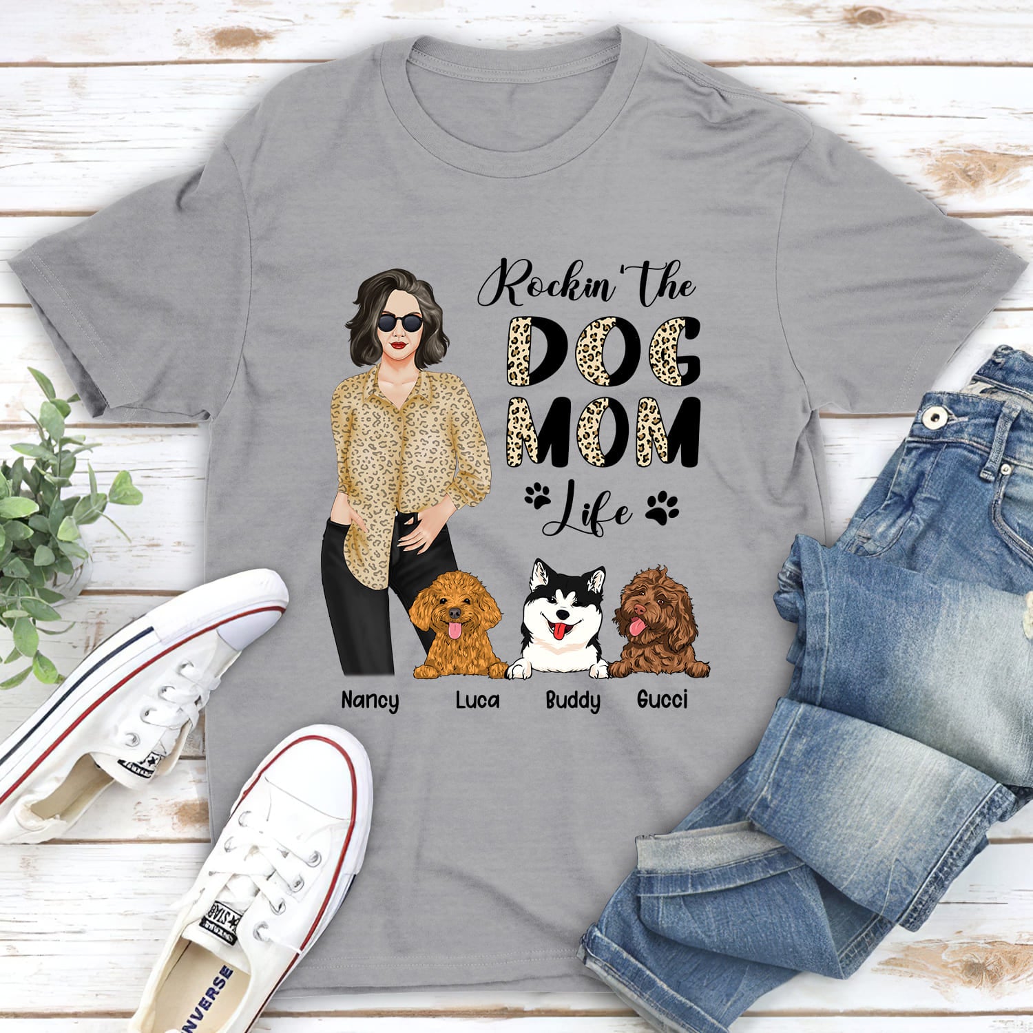 Stylish Dog Mom Leopard - Personalized Custom Unisex T-shirt for Pet Lovers
