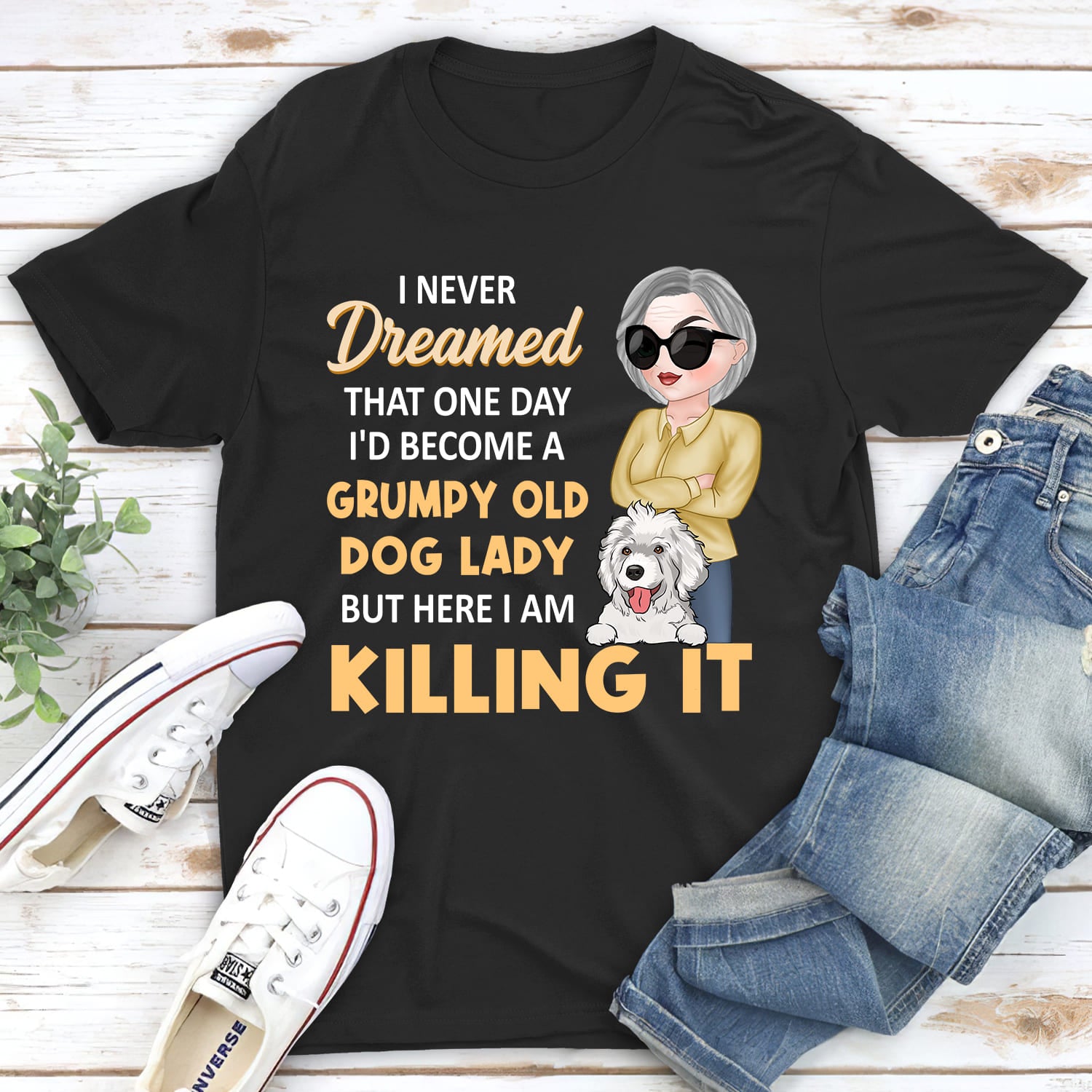 A Grumpy Dog Lady - Customizable Personalized Unisex 5.3 oz T-shirt for Pet Lovers