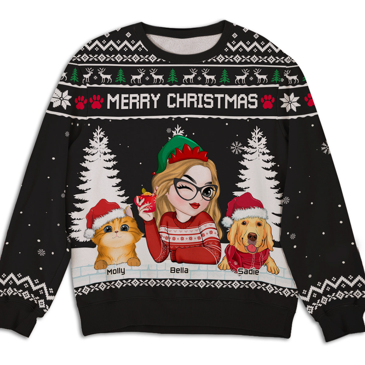Personalized Custom All-Over-Print Merry Christmas Sweatshirt for Mom and Dad