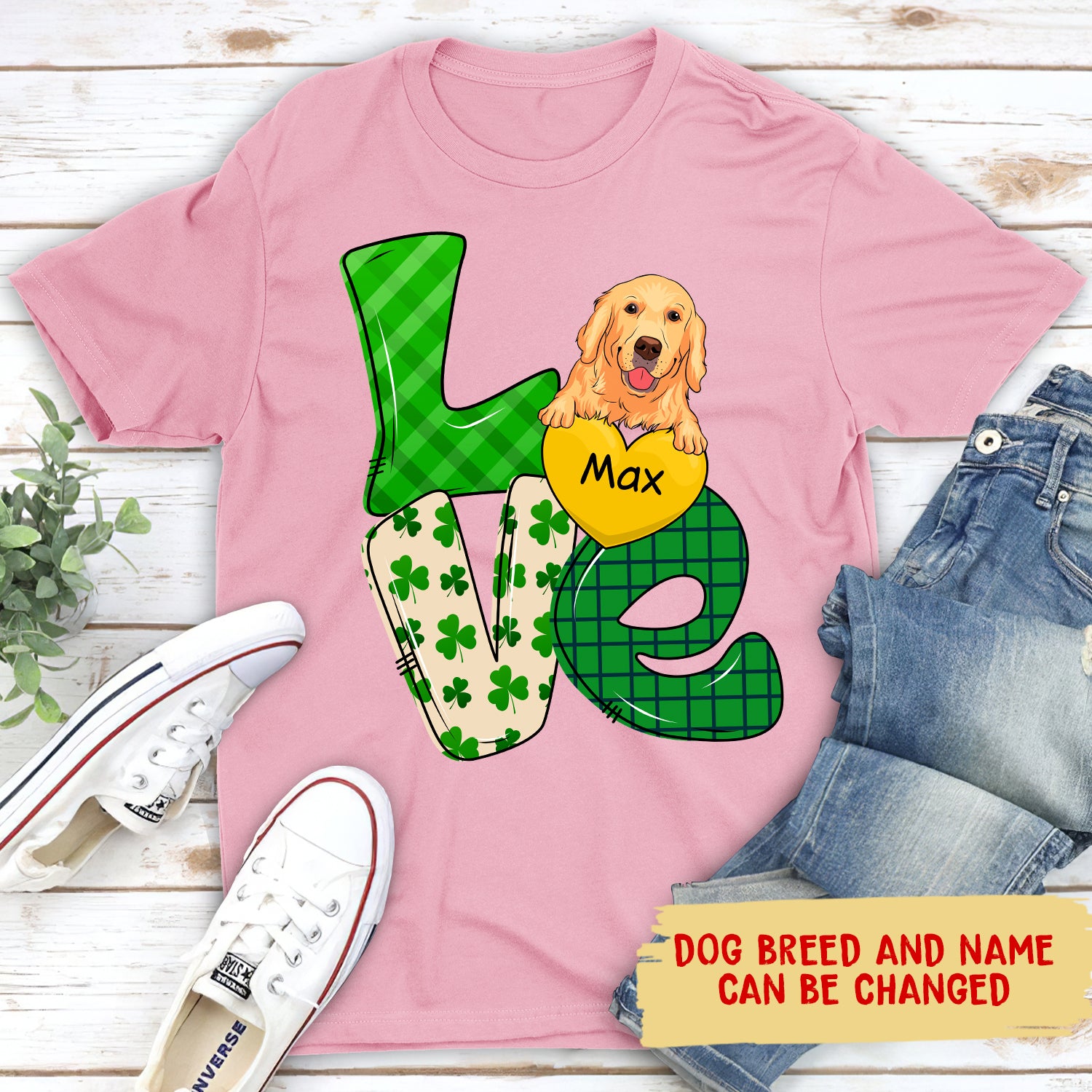 St. Patrick's Day Love - Personalized Custom Unisex 5.3 oz T - Shirt for Pet Lovers