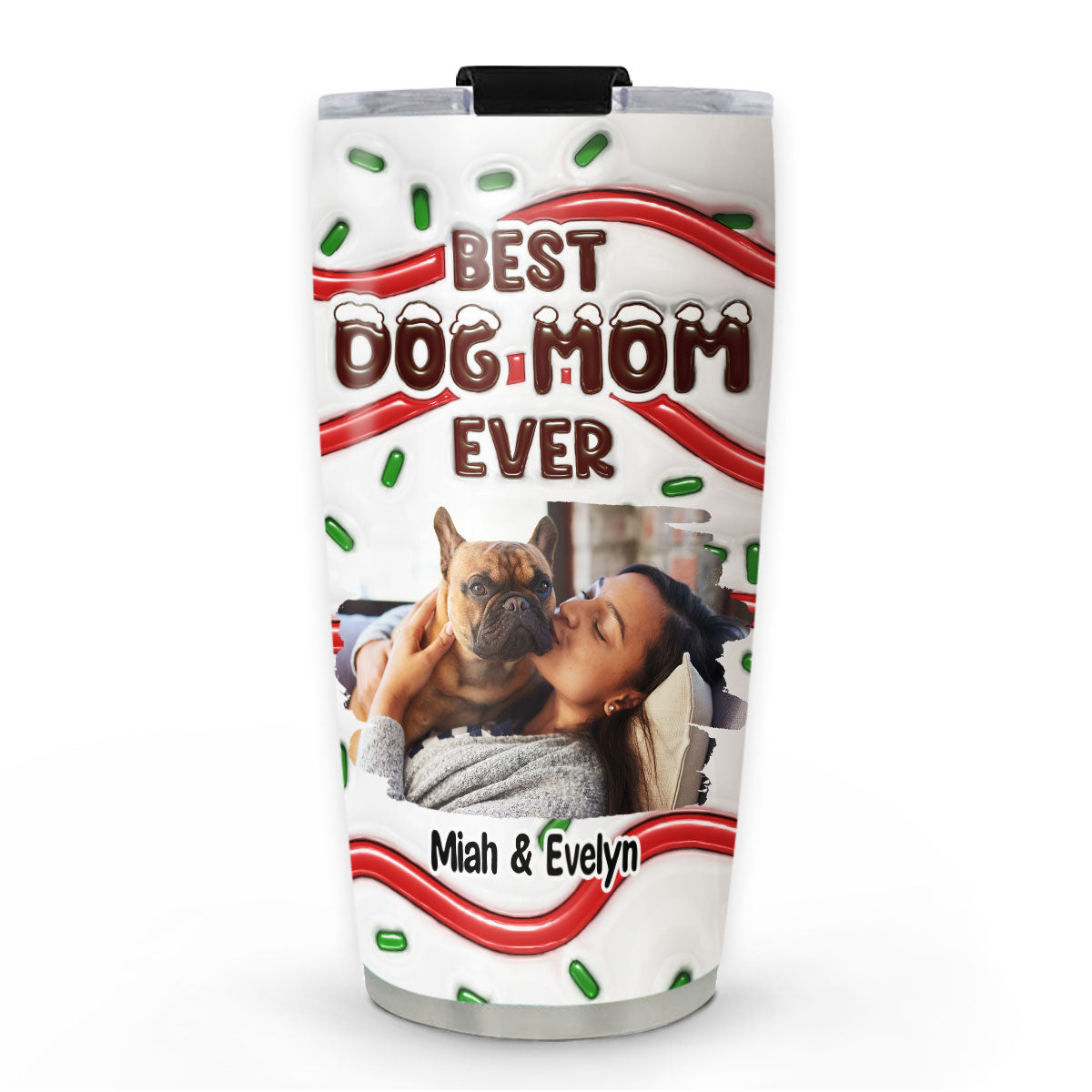 Top-Rated Personalized Custom 3D Inflated Effect Tumbler with Best Dog Mom Cake Photo