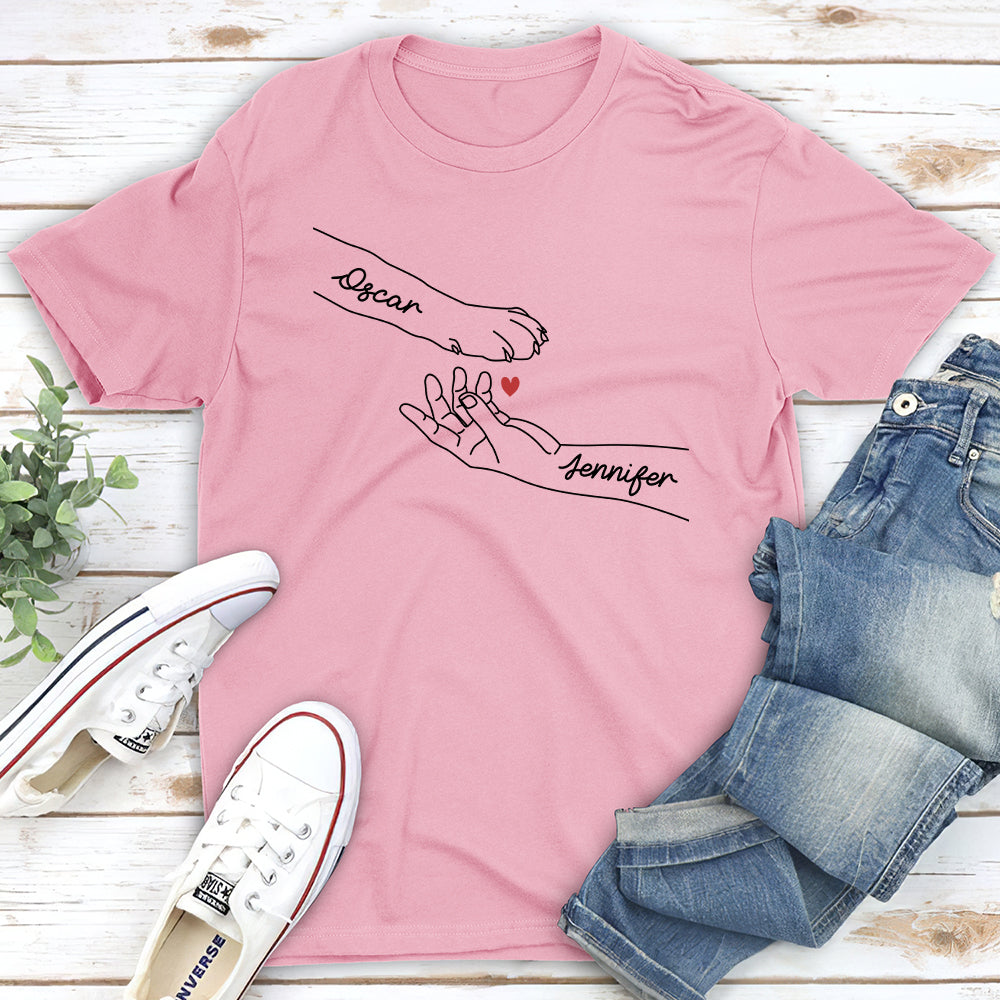 Dog Paw And Human Hand - Personalized Custom Unisex 5.3 oz T-shirt for Pet Lovers