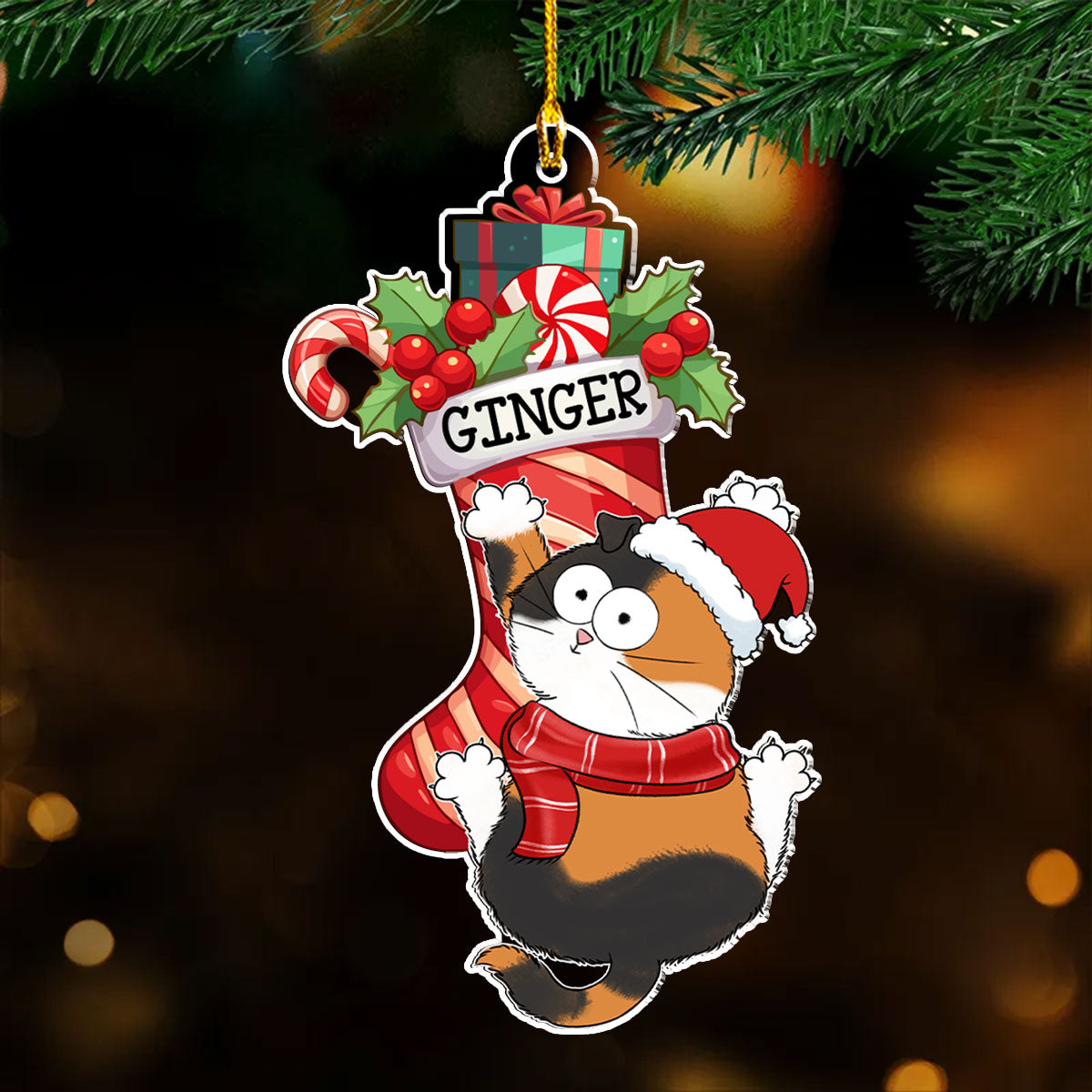 Personalized Custom Acrylic Cat Scratching Christmas Ornament
