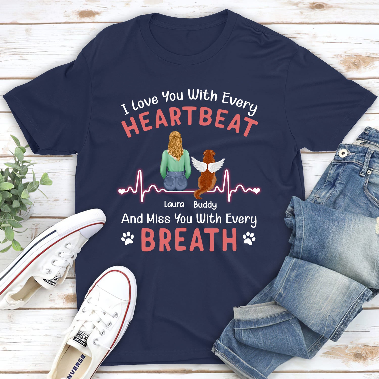 I Love You - Personalized Custom Unisex 5.3 oz Memorial T-shirt for Pet Lovers