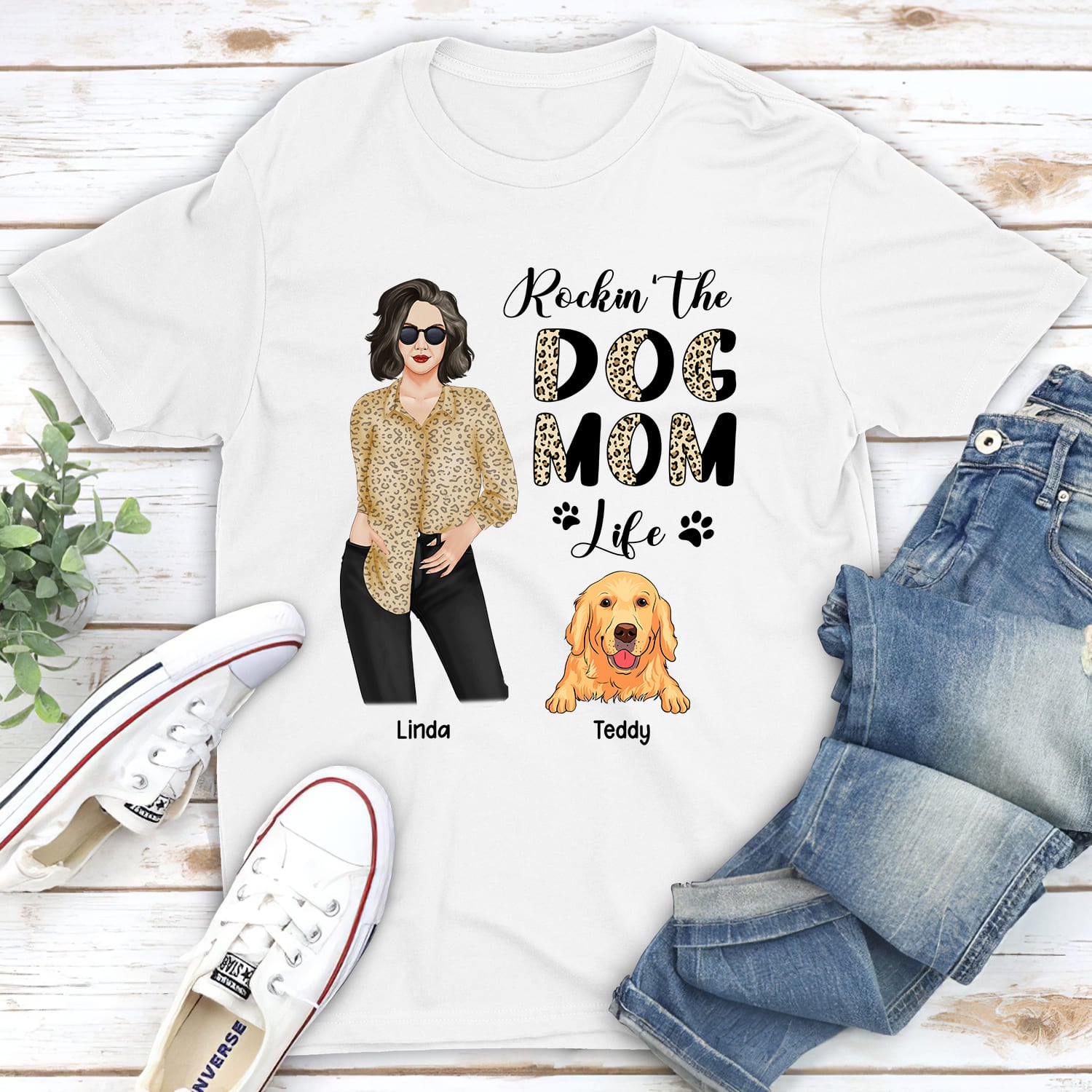 Stylish Dog Mom Leopard - Personalized Custom Unisex T-shirt for Pet Lovers