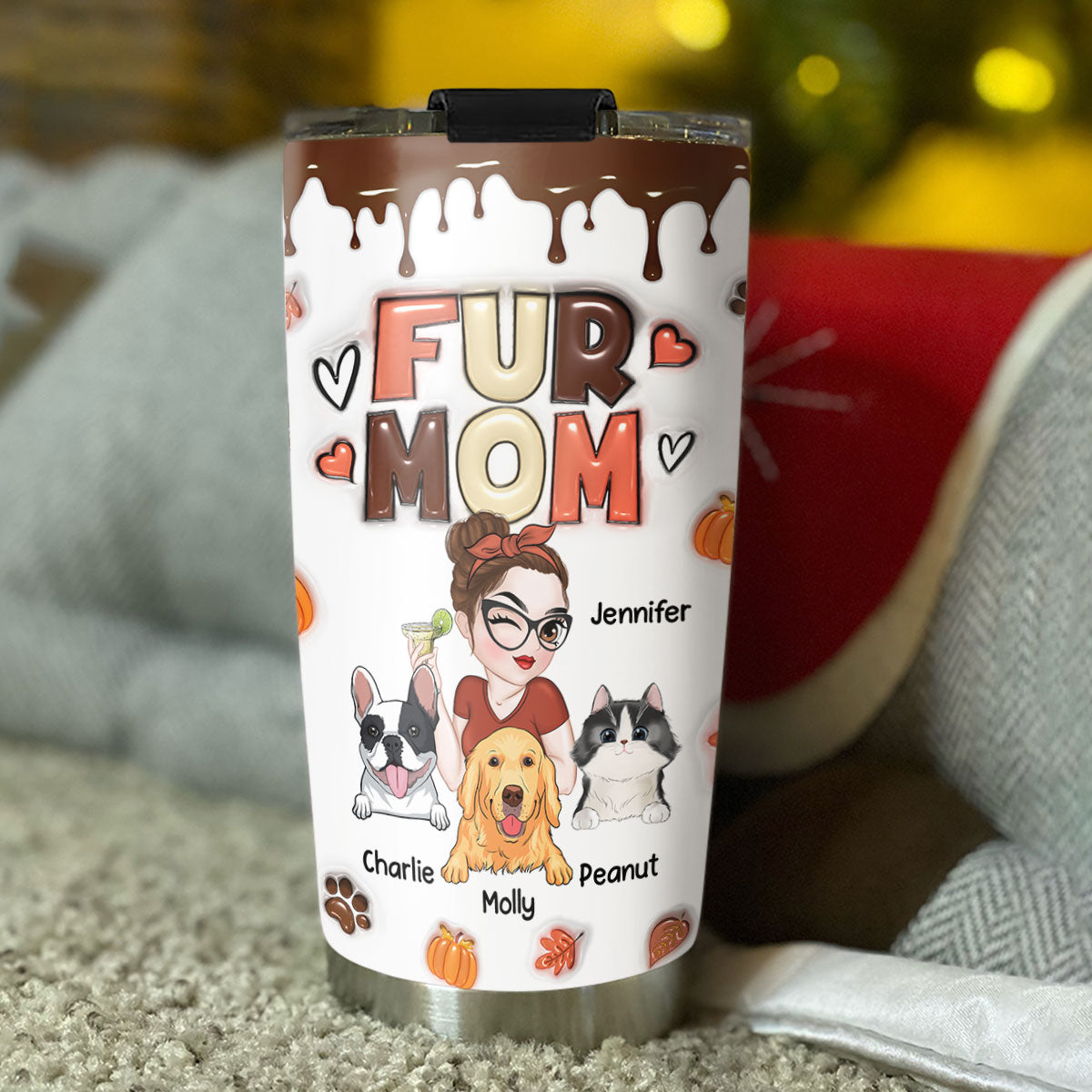Mom Of Pets Fall Season - Personalized Custom 3D Inflated Effect 20oz Stainless Steel Tumbler for Cold and Hot Drinks