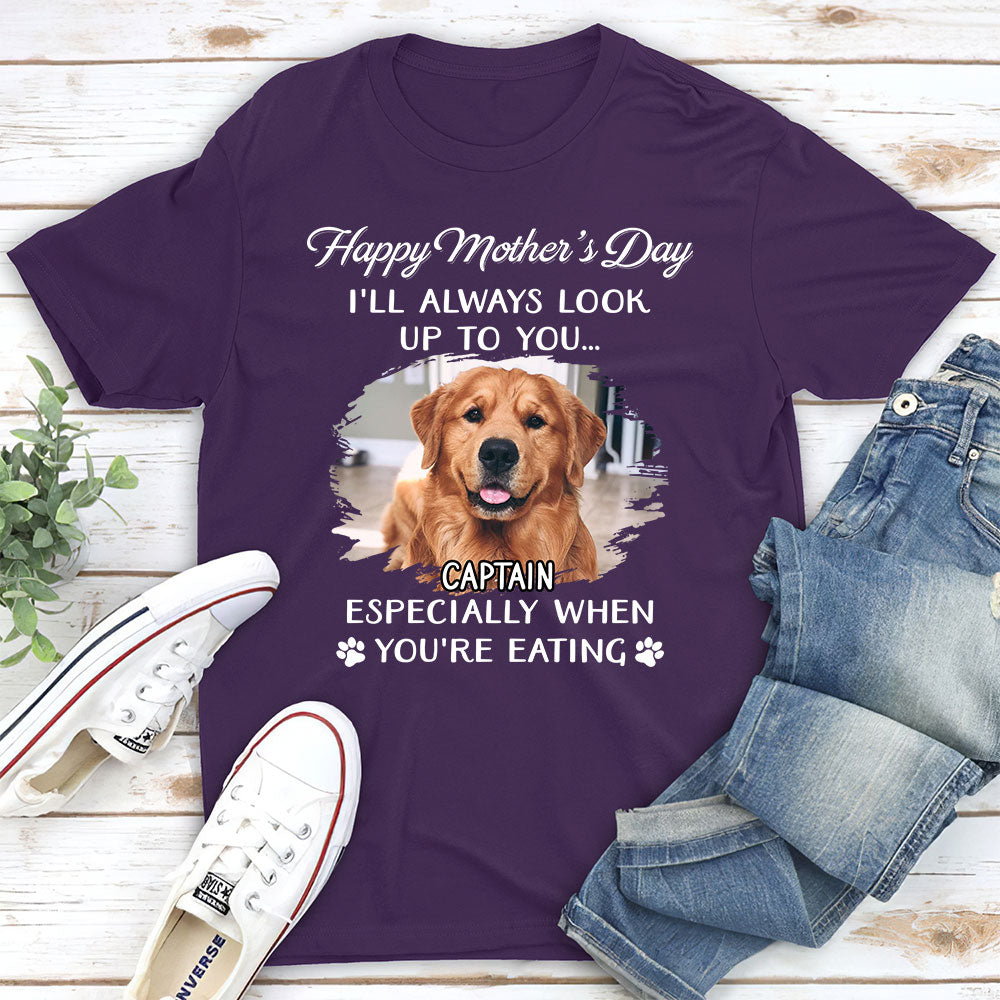 Unique Personalized Custom Unisex Dog Looking Up At You Photo T-shirt