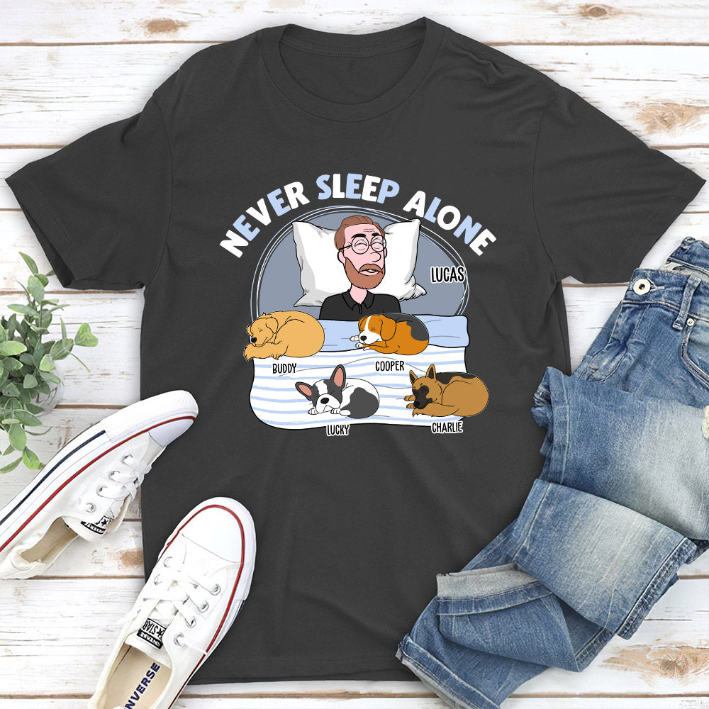 Never Sleep Alone - Personalized Custom Unisex 5.3 oz T-shirt for Pet Lovers