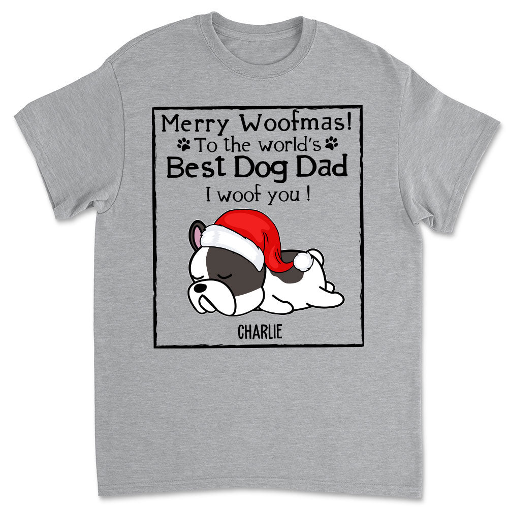 Woof Dog Dad Mom Christmas - Personalized Custom Unisex 5.3 oz Heavy Cotton T-shirt for Pet Lovers