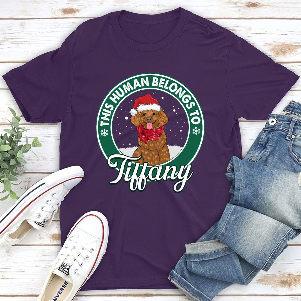 This Human Belongs Christmas - Customizable Personalized Unisex 5.3 oz T-shirt for Pet Lovers