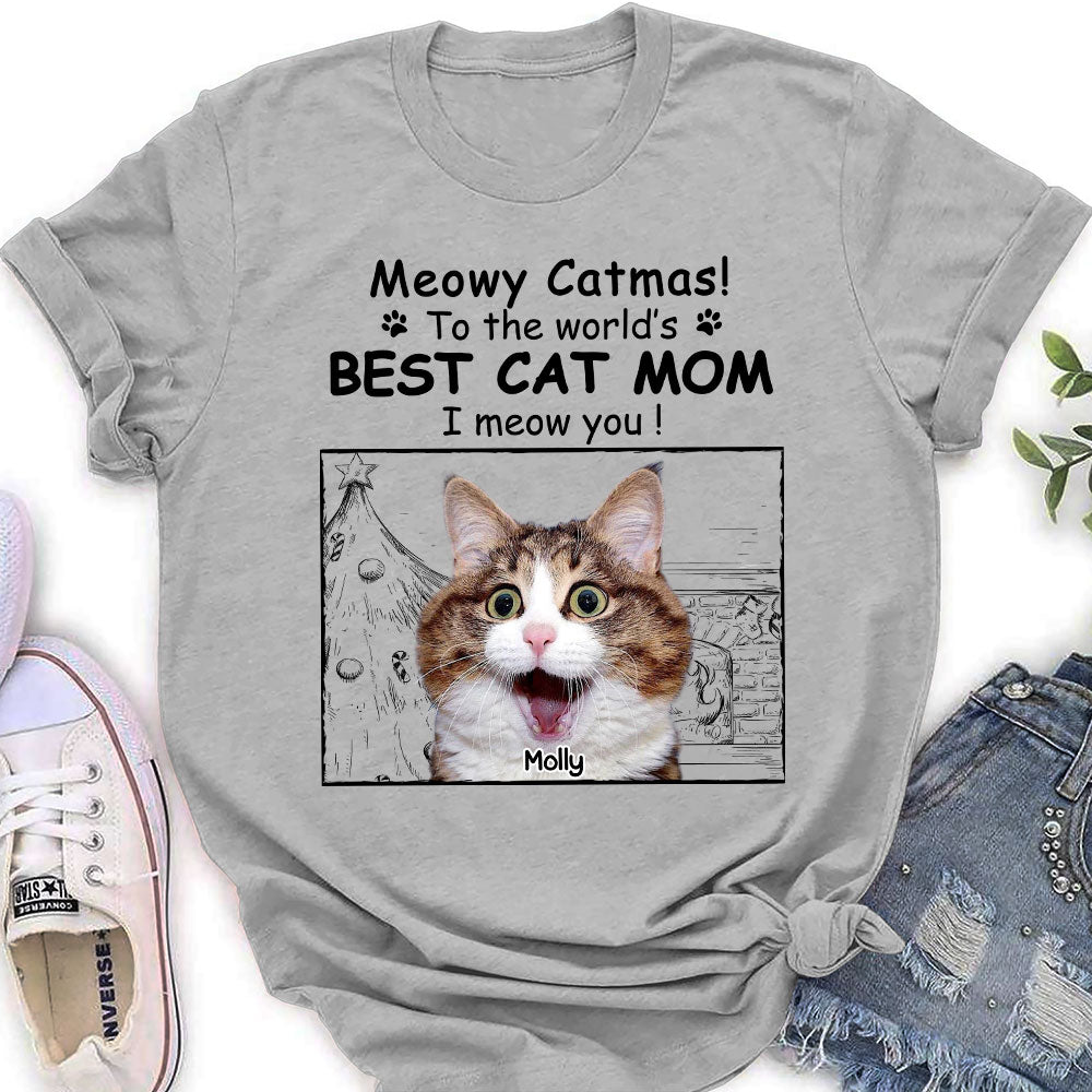 Top-Rated Personalized Custom Women's Christmas Cat Mom Photo T-shirt