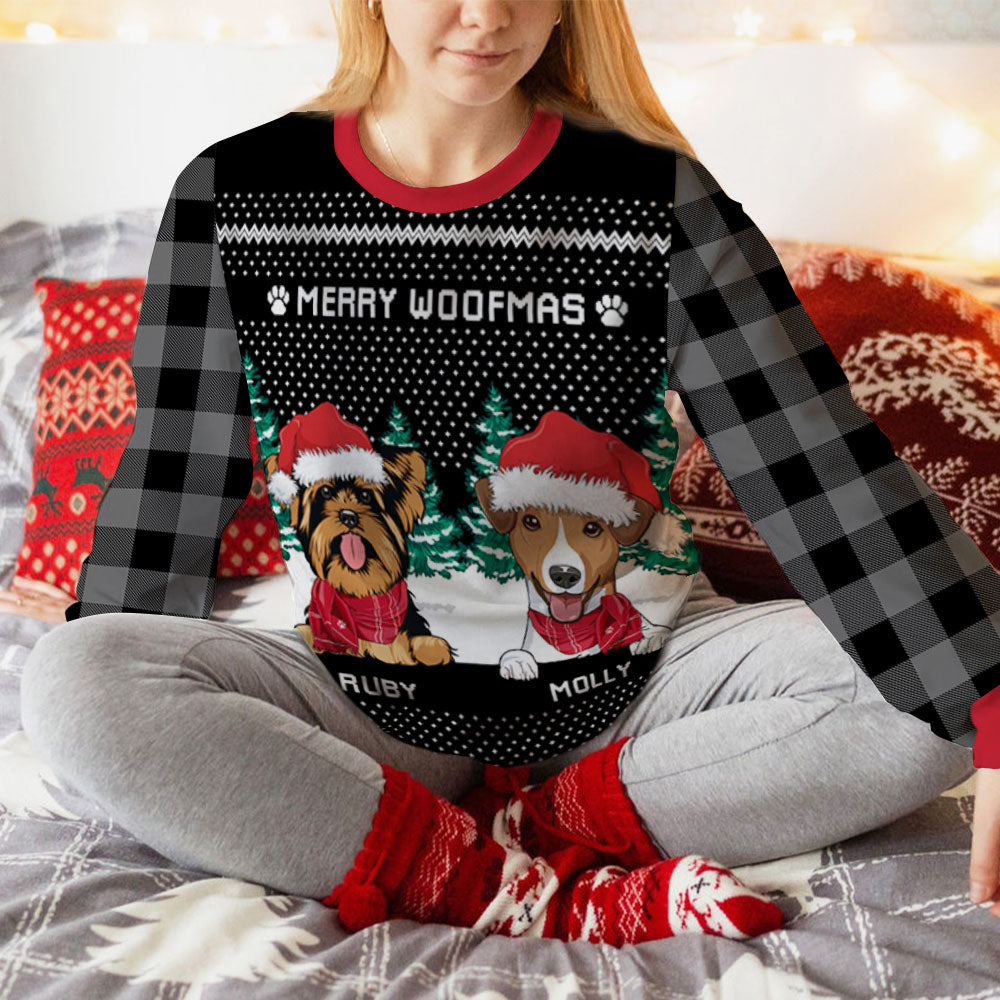 Merry Woofmas Plaid - Personalized Custom All-Over-Print Unisex 8.8 oz Polyester Blend Sweatshirt for Pet Lovers