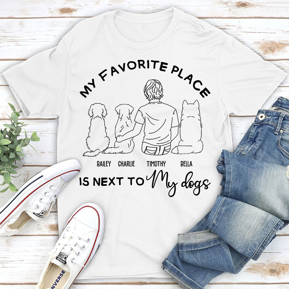 My Favorite Place Is Next To My Dog - Personalized Custom Unisex 5.3 oz T-shirt for Pet Lovers