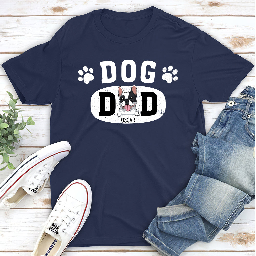 Dog Dad Peeking - Personalized Custom Unisex Heavy Cotton 5.3 oz T-shirt for Pet Lovers