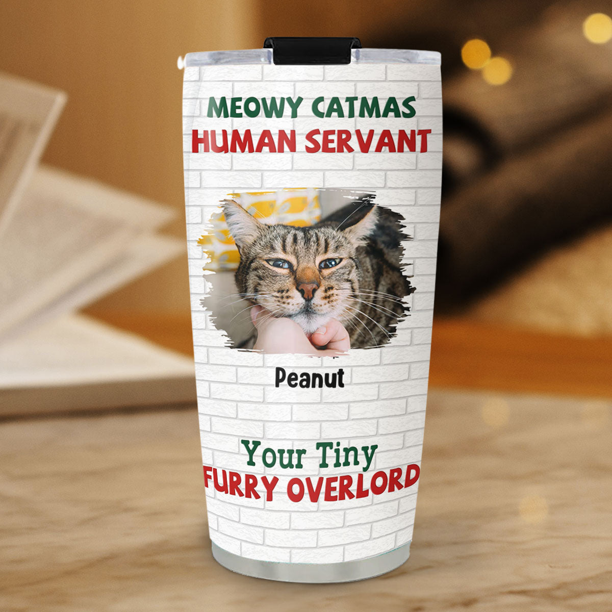 Personalized Custom Tiny Cat Overlord Christmas Photo 20oz Stainless Steel Tumbler