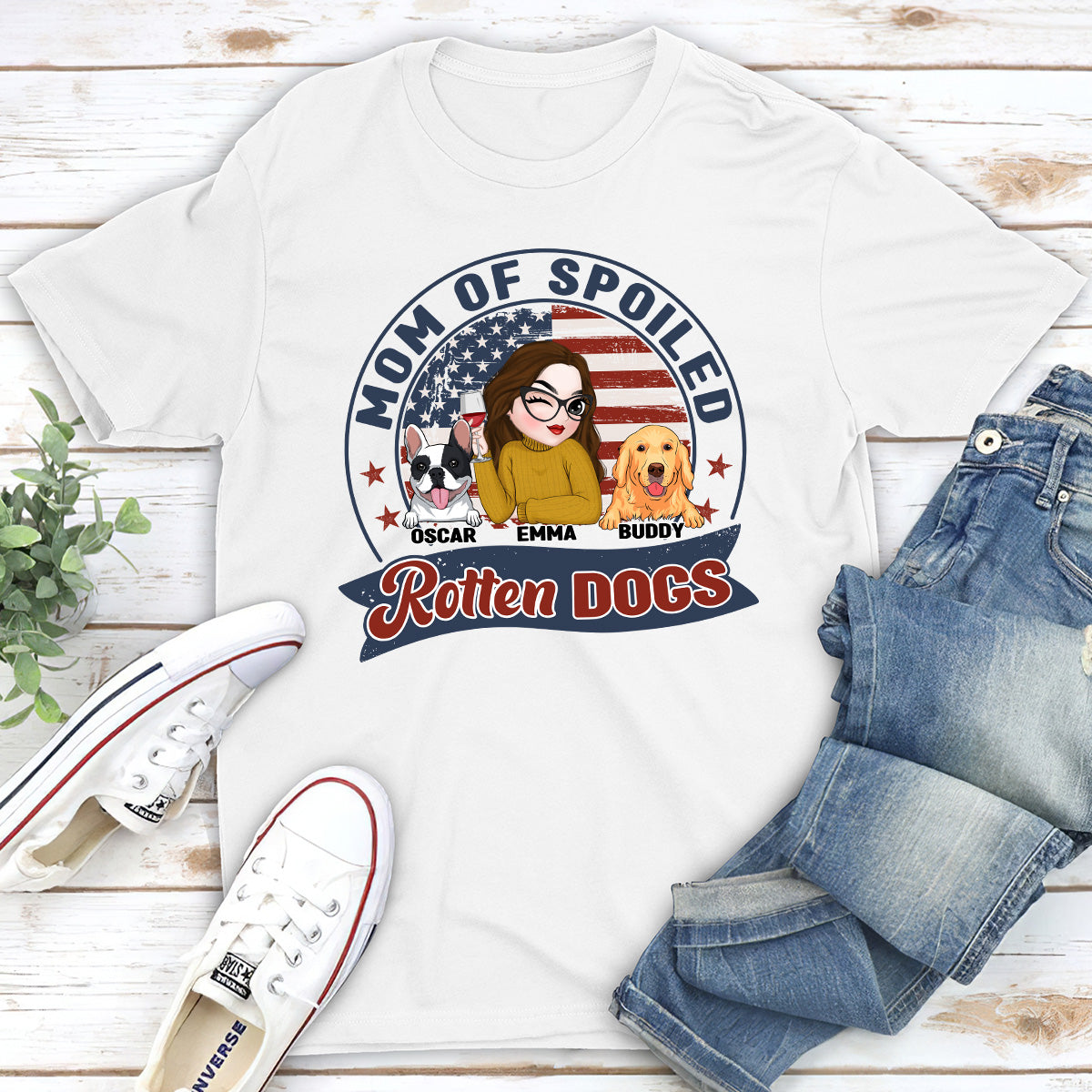 Mom Dad Of Spoiled Rotten Dogs - Customizable Unisex 5.3 oz Personalized T-shirt