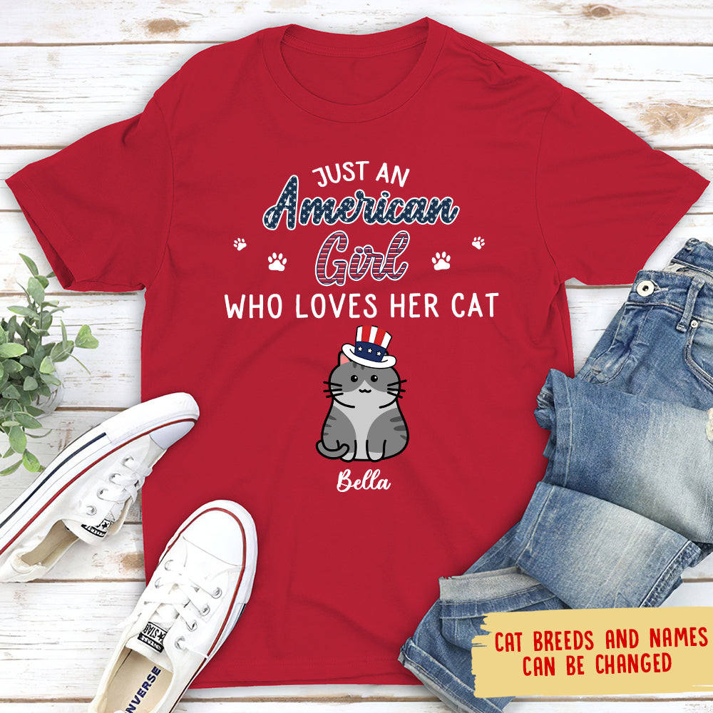 American Cat - Loving Girl Personalized Custom Unisex 5.3 oz T - shirt