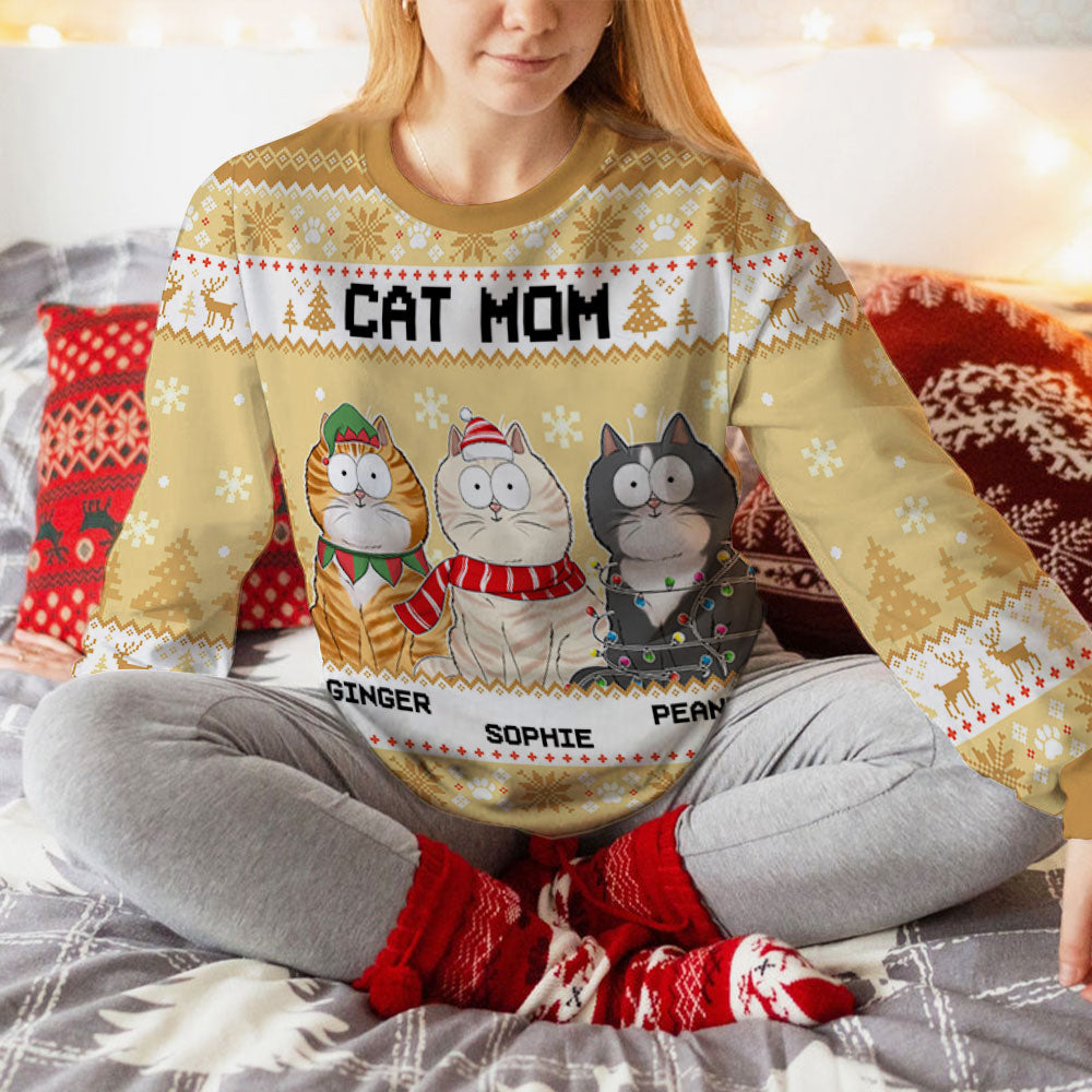 Funny Cat Mum - Personalized Custom All-Over-Print Unisex 8.8 oz Polyester Blend Sweatshirt for Pet Lovers