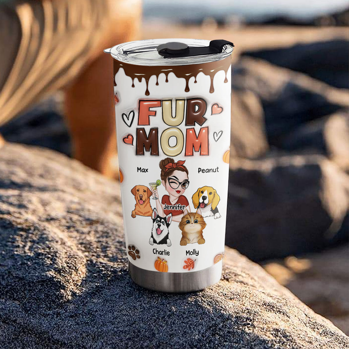 Mom Of Pets Fall Season - Personalized Custom 3D Inflated Effect 20oz Stainless Steel Tumbler for Cold and Hot Drinks