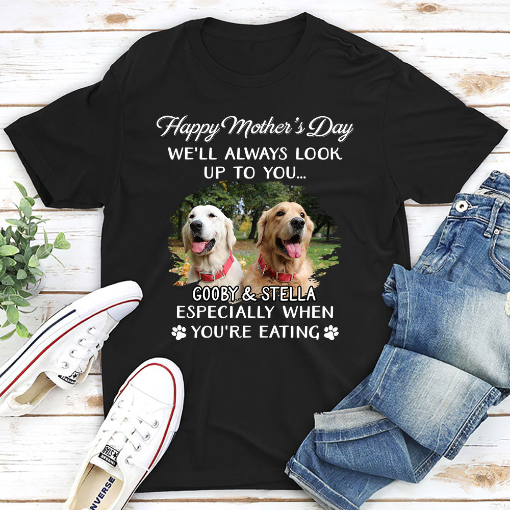 Unique Personalized Custom Unisex Dog Looking Up At You Photo T-shirt