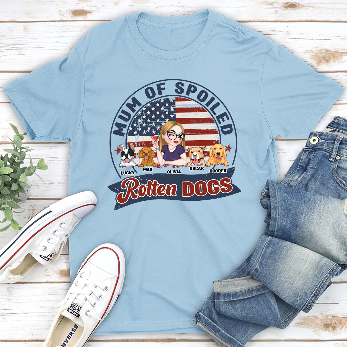 Mom Dad Of Spoiled Rotten Dogs - Customizable Unisex 5.3 oz Personalized T-shirt