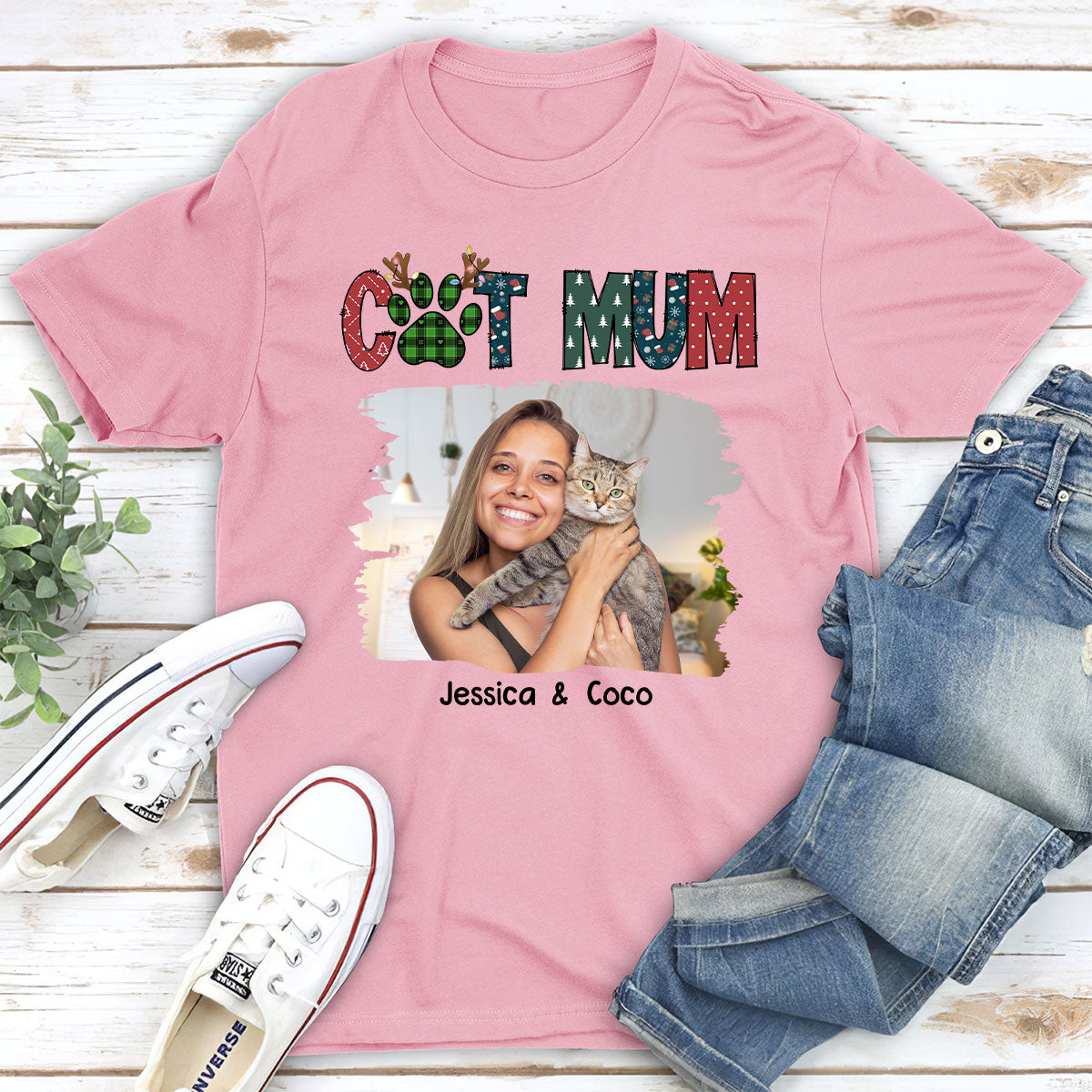 My Adorable Cat Mom Photo - Personalized Custom Unisex 5.3 oz T-shirt