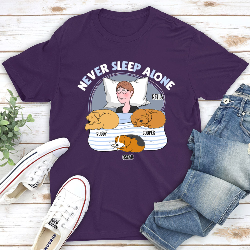 Never Sleep Alone - Personalized Custom Unisex 5.3 oz T-shirt for Pet Lovers