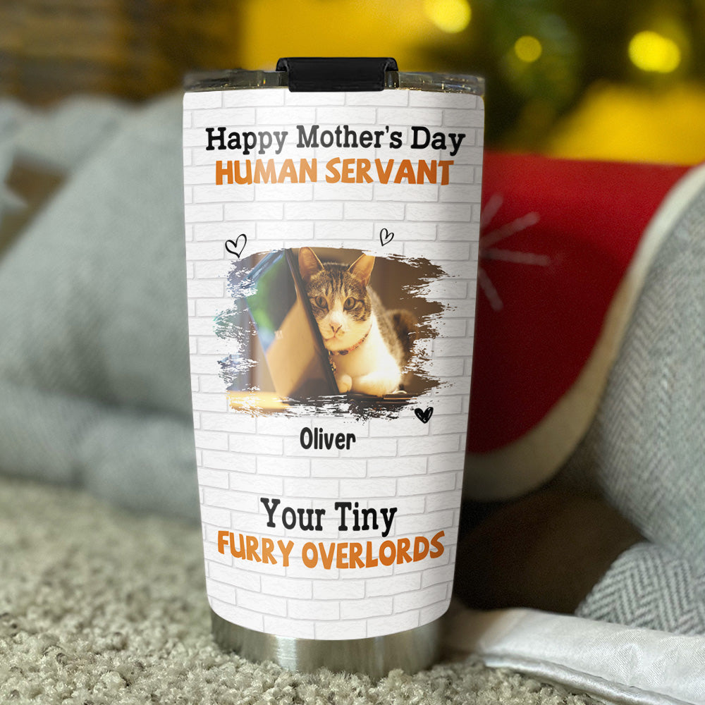 Personalized Tiny Cat Overlord Photo Custom 20oz Stainless Steel Tumbler - Keep Drinks Cold 24 Hours & Hot 12 Hours