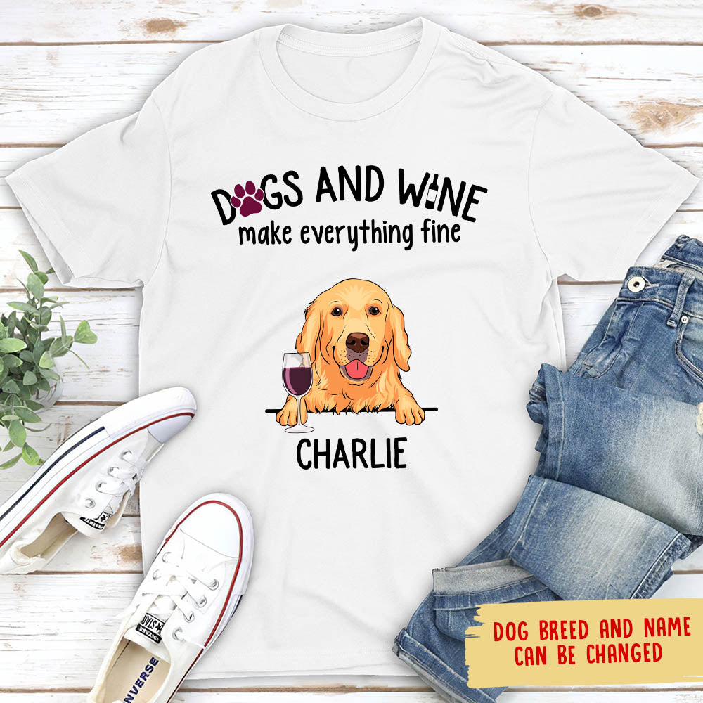 Dogs And Wine - Personalized Custom Unisex 5.3 oz T-shirt for Pet Lovers