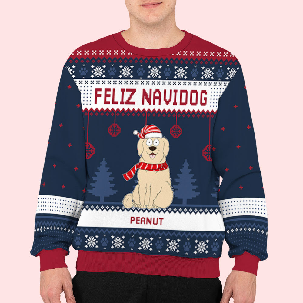 Feliz Navidog 2 - Personalized Custom All-Over-Print Unisex 8.8 oz Polyester Blend Holiday Sweatshirt for Dog Lovers