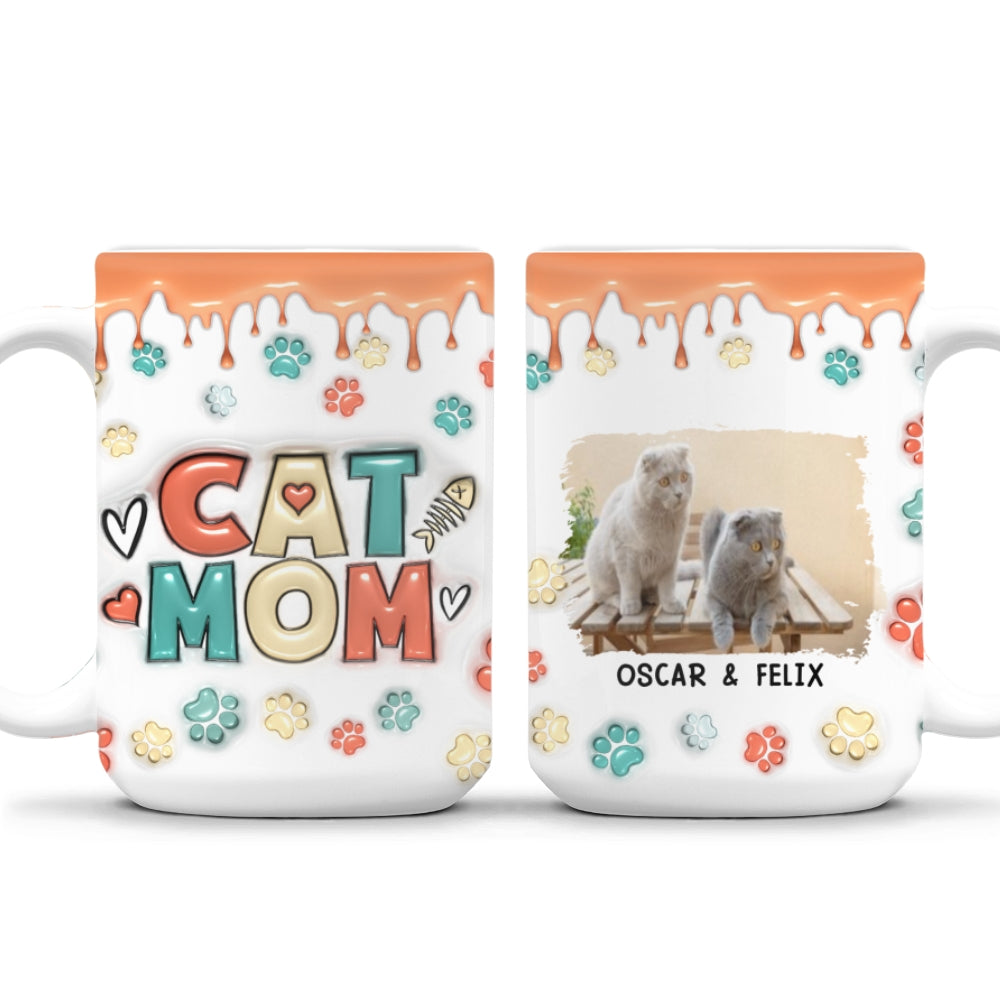 Personalized Custom 3D Inflated Effect Mom Of Cats Version 2 Photo Mug - 11oz & 15oz