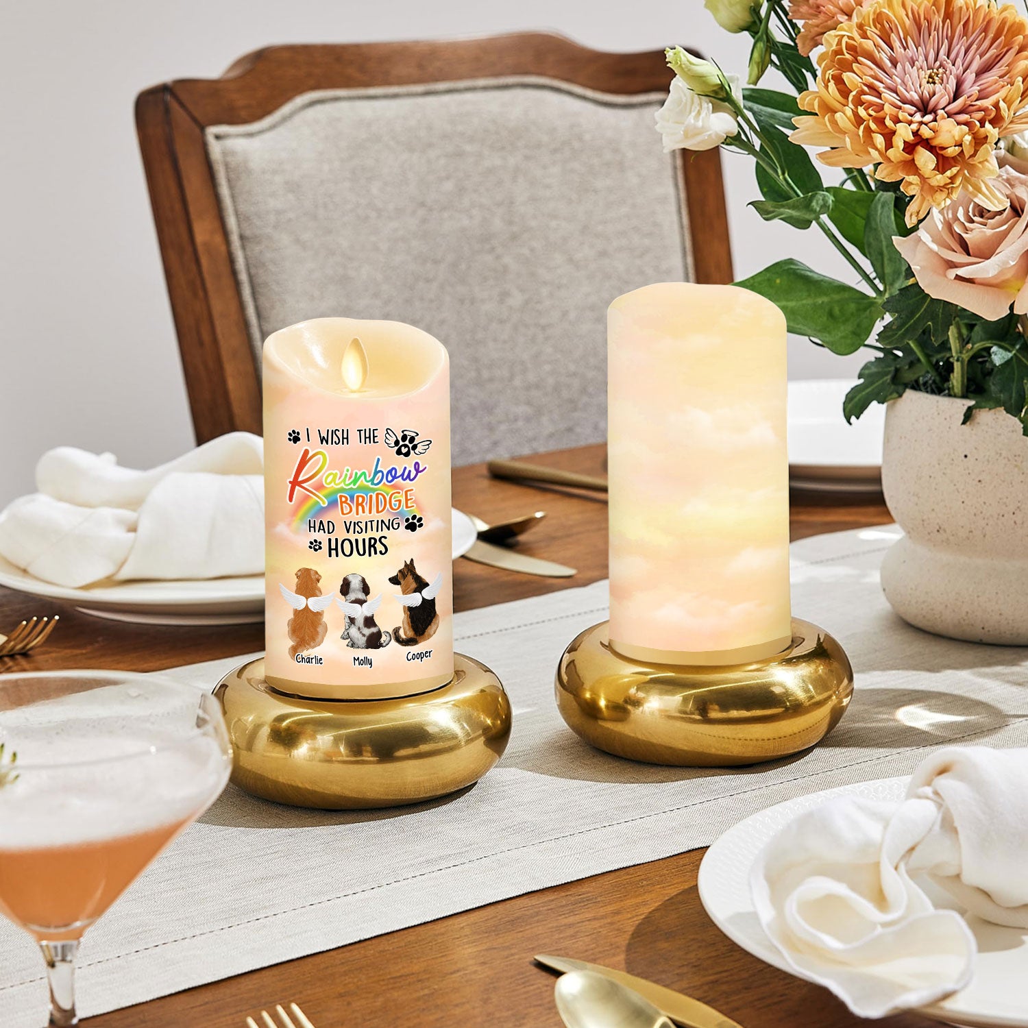 I Wish The Rainbow Bridge Had Visiting Hours - Personalized Custom LED Memorial Candle with Gentle Flickering Light