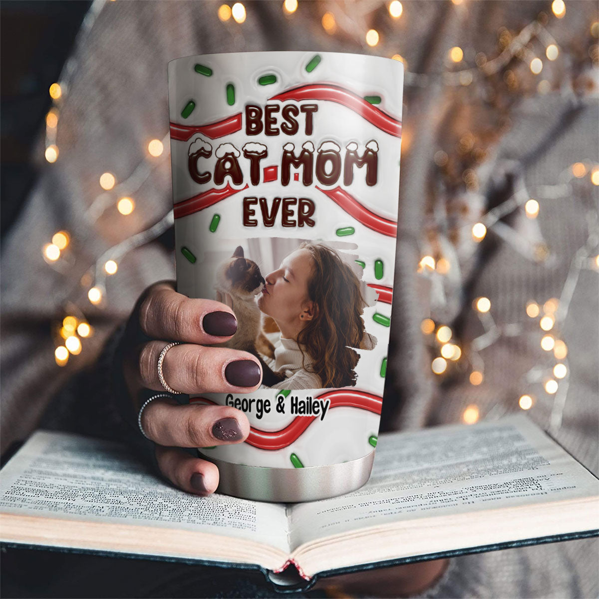 Best Personalized Custom 3D Inflated Effect Tumbler with Cat Mom Cake Photo - Ideal for All Occasions