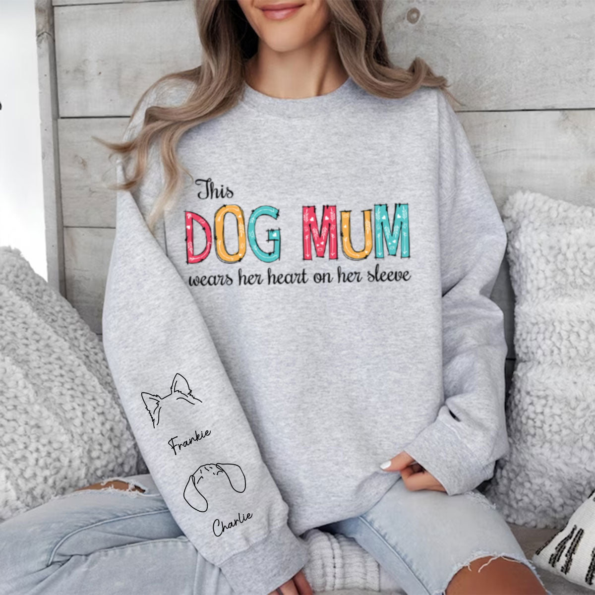 Dog Mom Dad Hearts On Sleeve - Personalized Custom Unisex 8.0 oz Sweatshirt for Pet Lovers