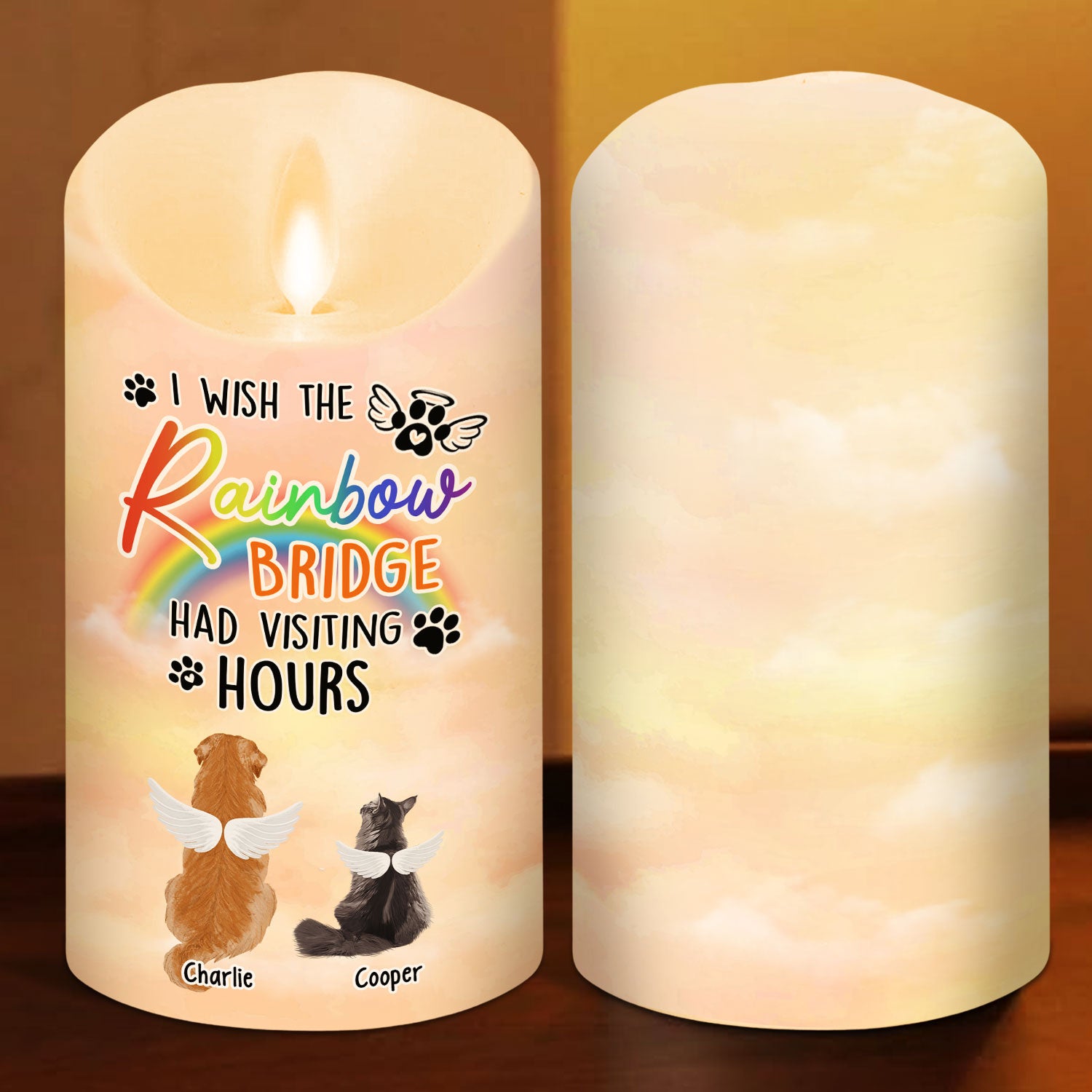 I Wish The Rainbow Bridge Had Visiting Hours - Personalized Custom LED Memorial Candle with Gentle Flickering Light