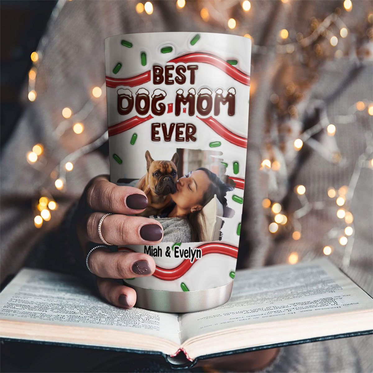 Top-Rated Personalized Custom 3D Inflated Effect Tumbler with Best Dog Mom Cake Photo