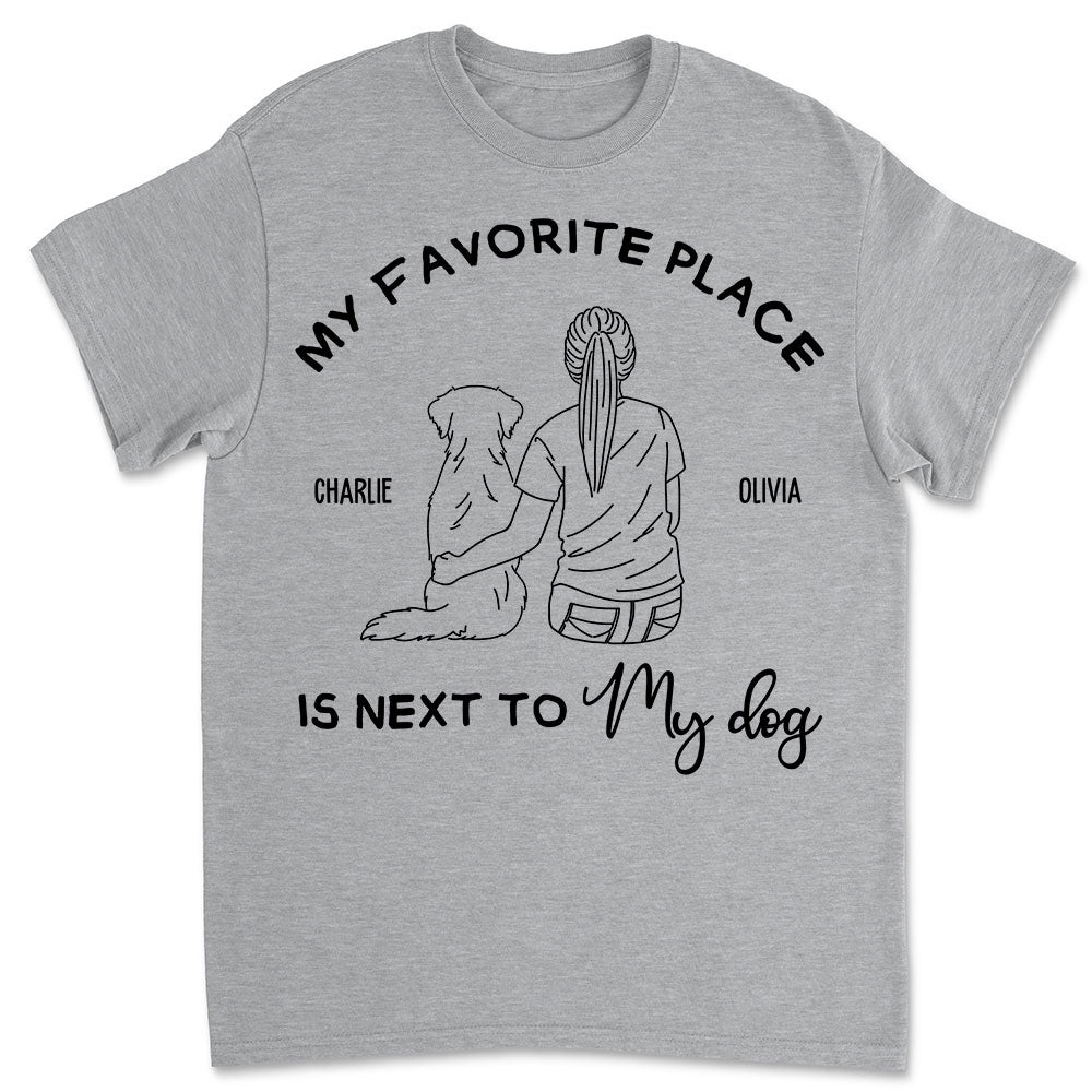 My Favorite Place Is Next To My Dog - Personalized Custom Unisex 5.3 oz T-shirt for Pet Lovers