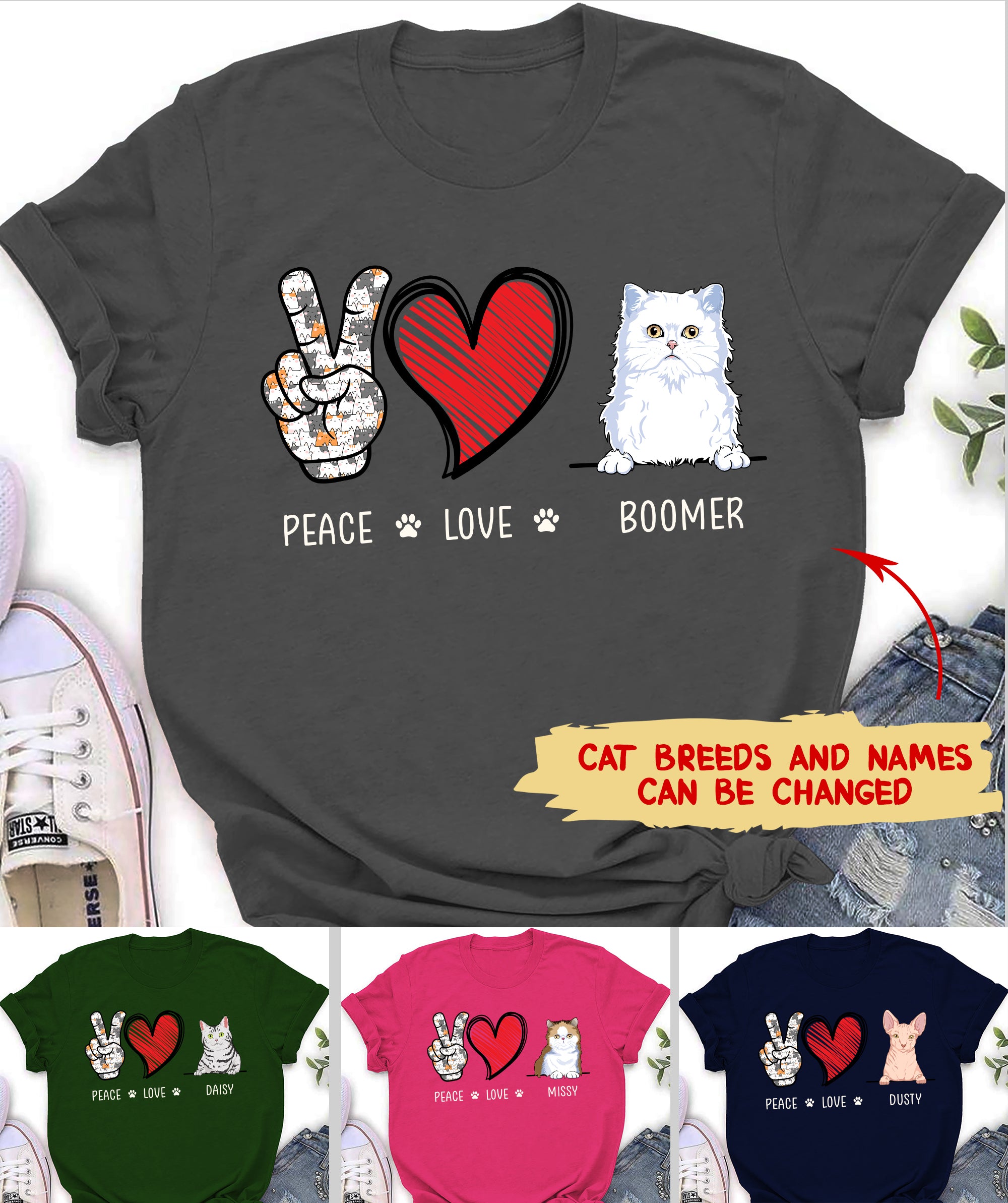 Peace Love Cat - Stylish Personalized Custom Unisex 5.3 oz T-shirt for Pet Lovers